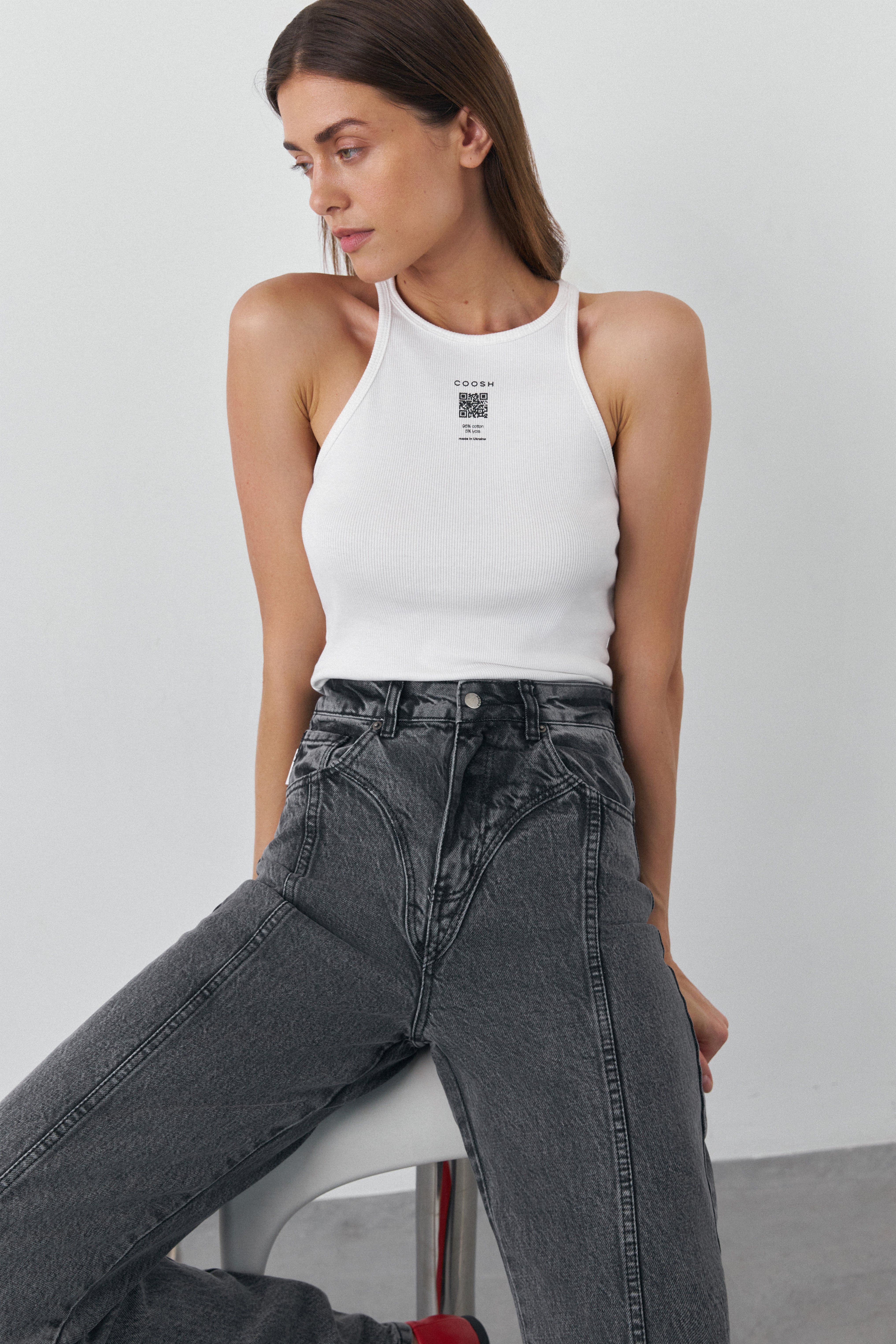 High Waisted Straight Cut BIKINI Jeans - Graphite | COOSH
