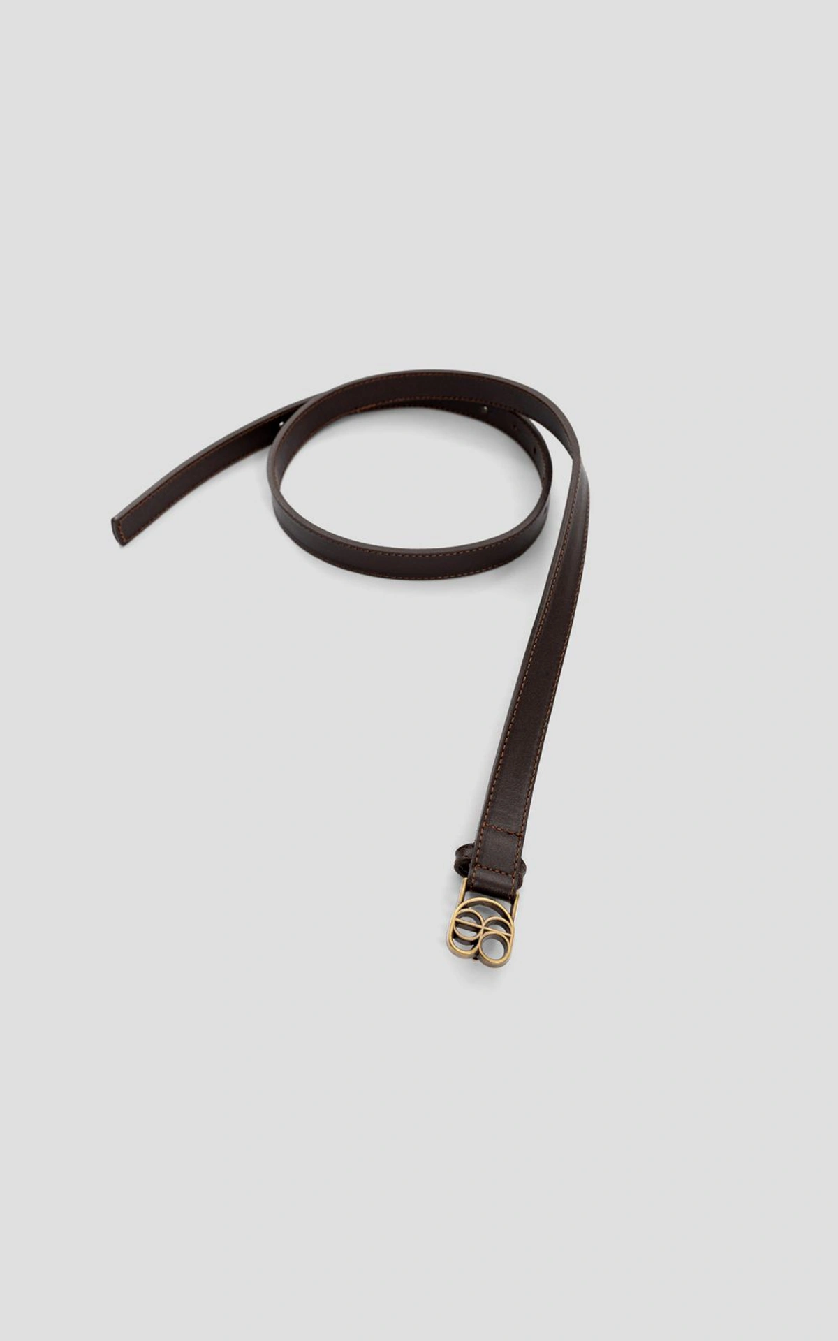 Thin Leather Belt with Branded Buckle