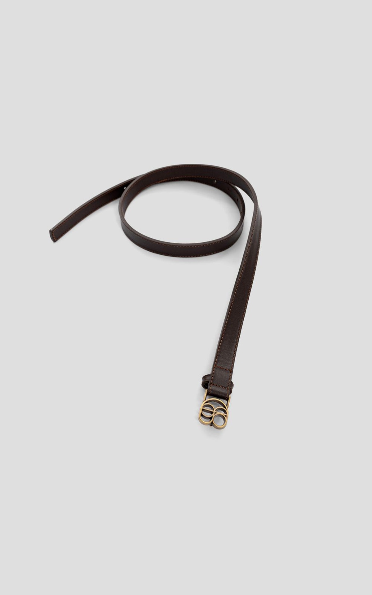 Thin Leather Belt with Branded Buckle