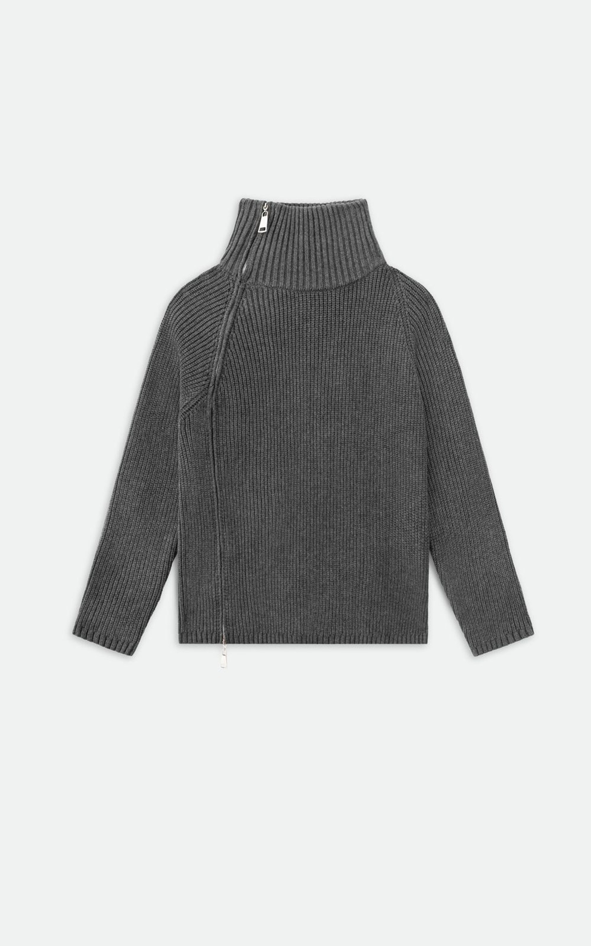 Oversized High-Collar Zip Sweater