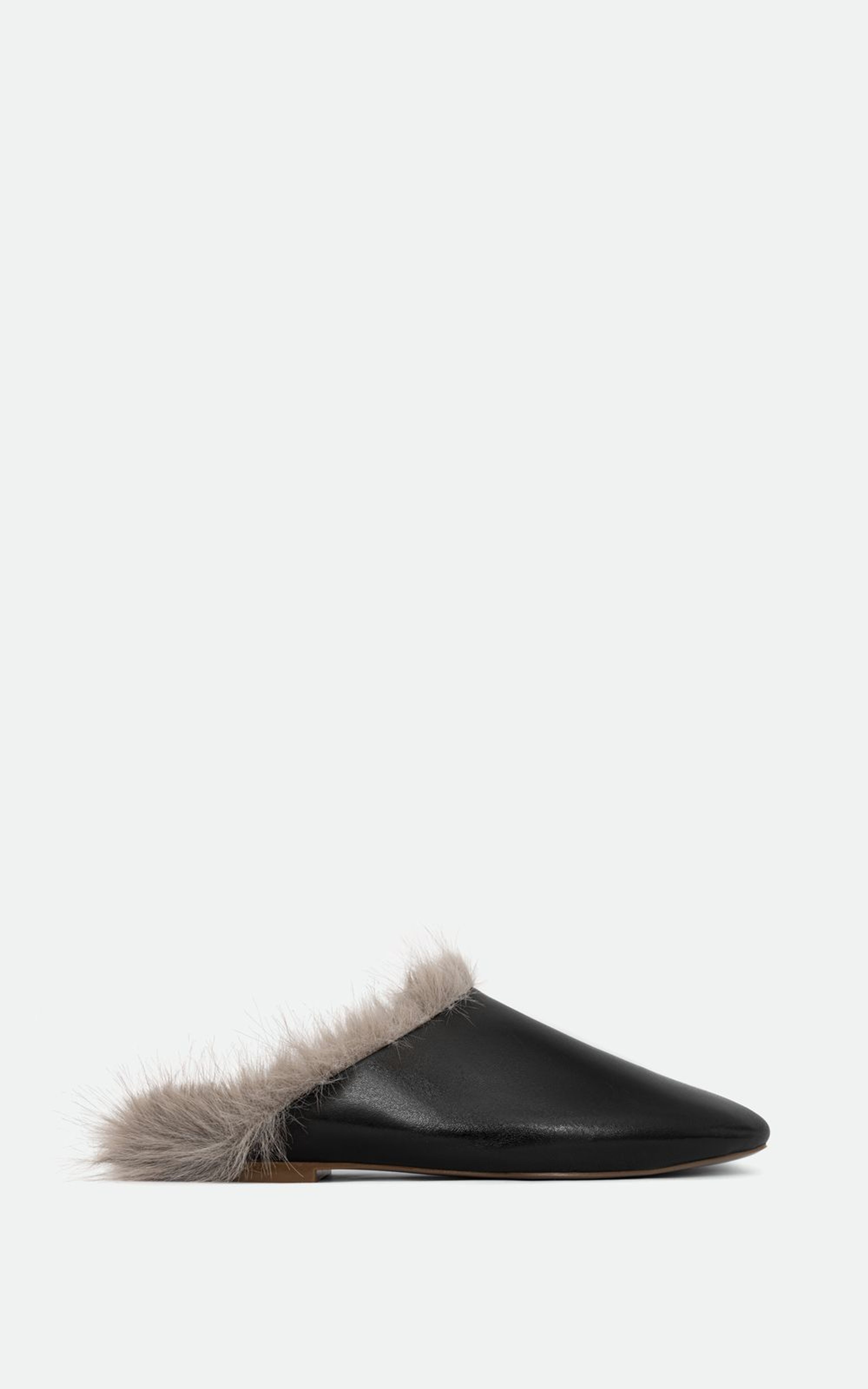 Fur-Trimmed Leather Mules ALMA