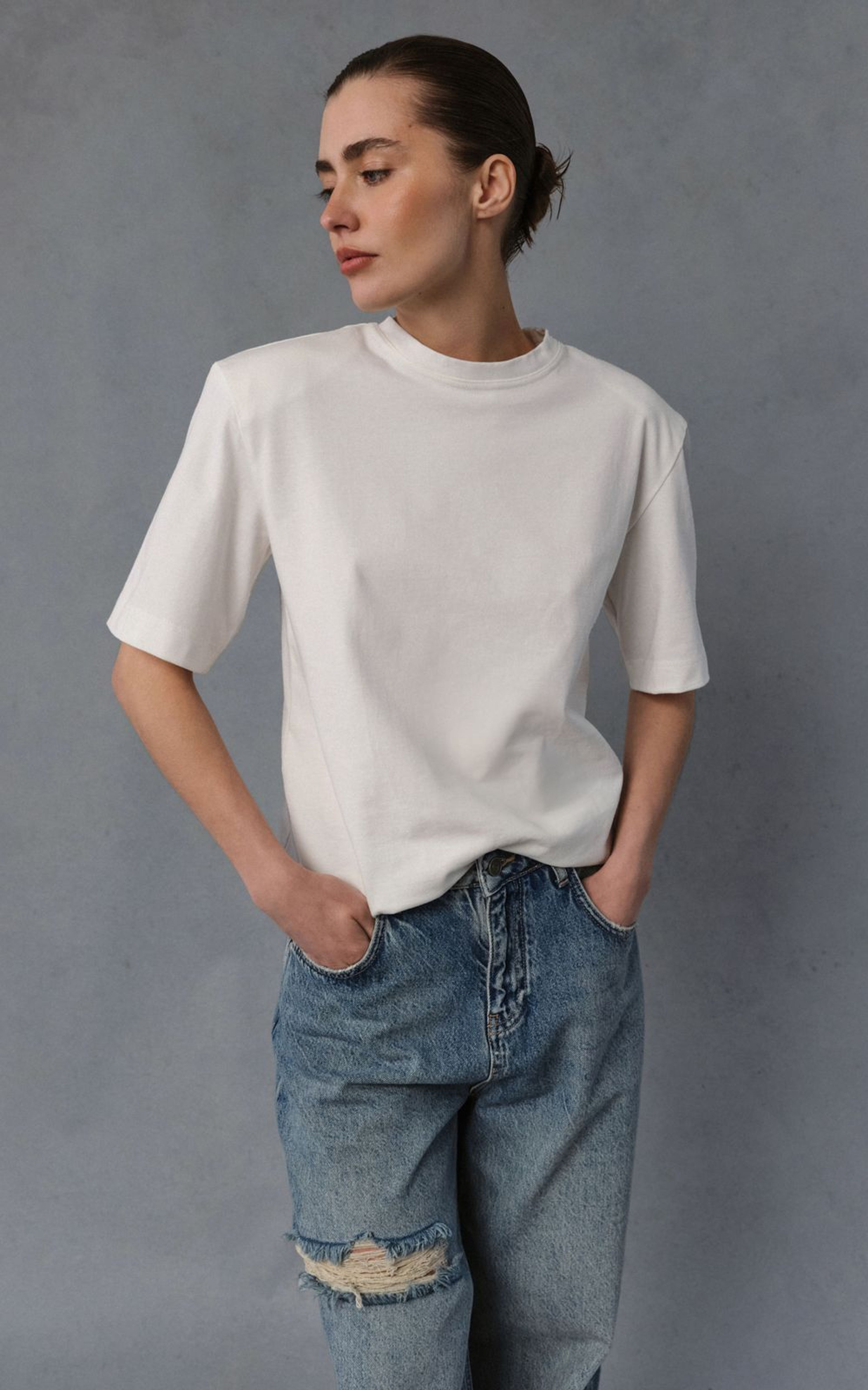Padded Shoulder Straight-Fit T-shirt