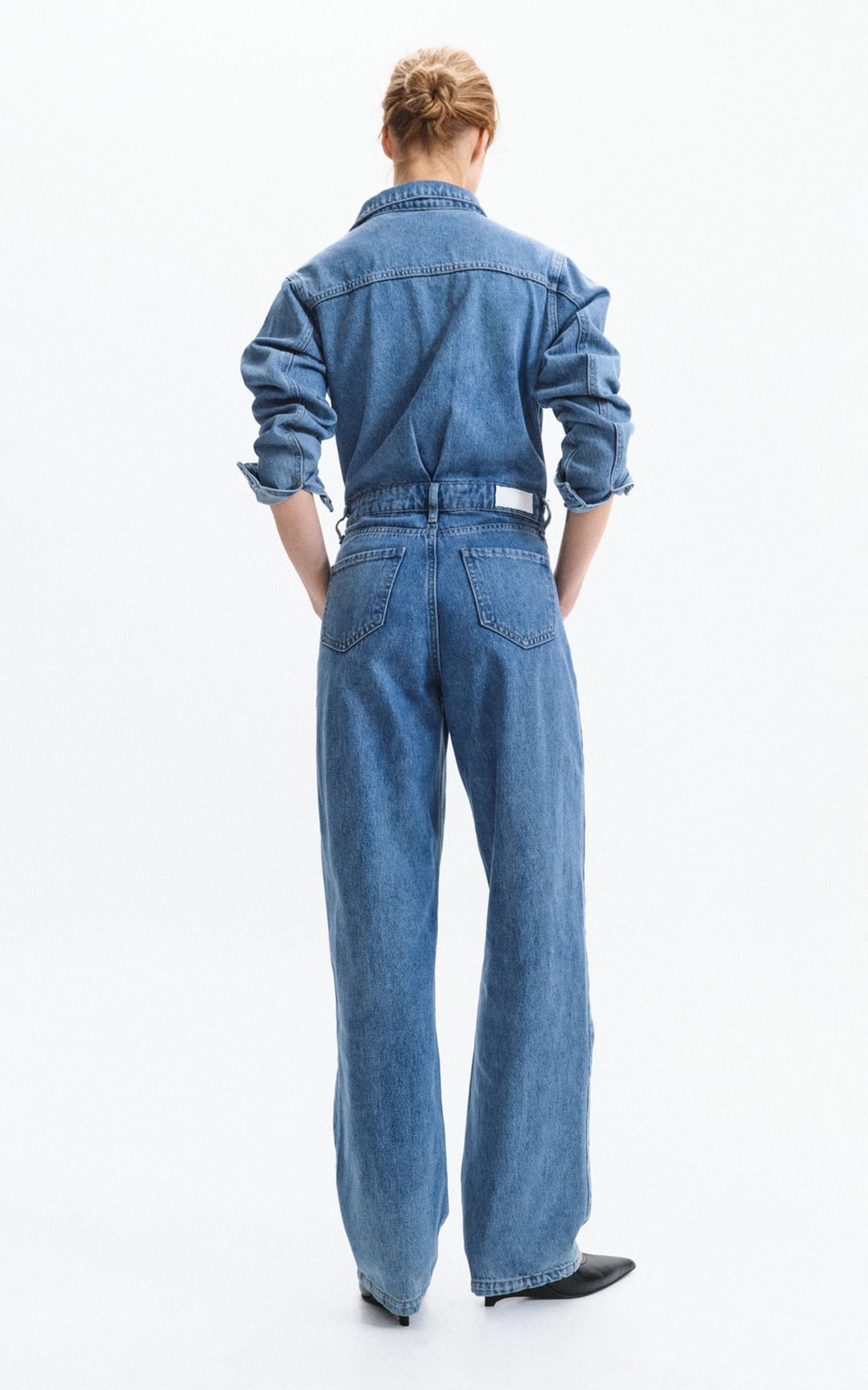 Fitted Denim Jumpsuit with Long Sleeves
