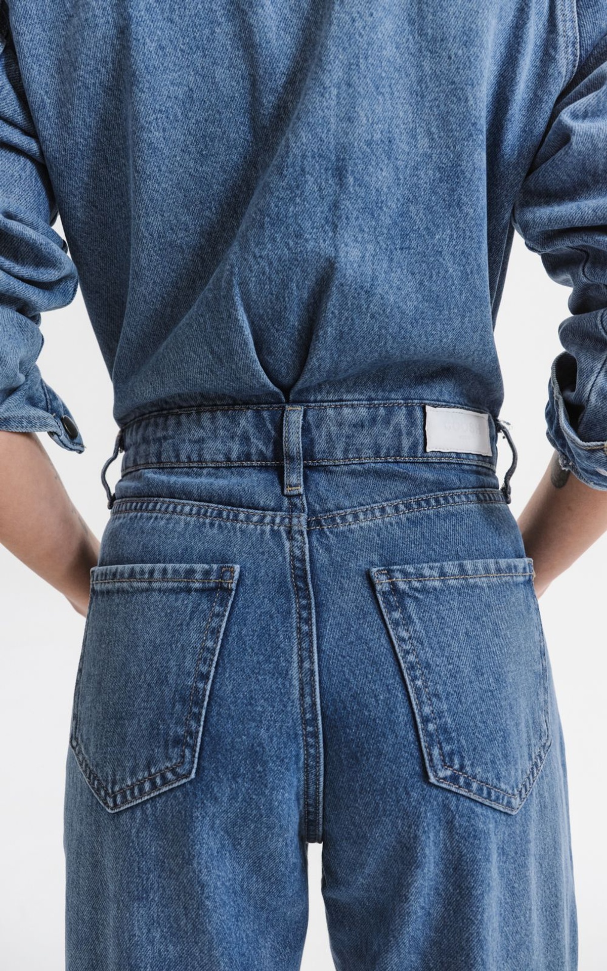 Fitted Denim Jumpsuit with Long Sleeves