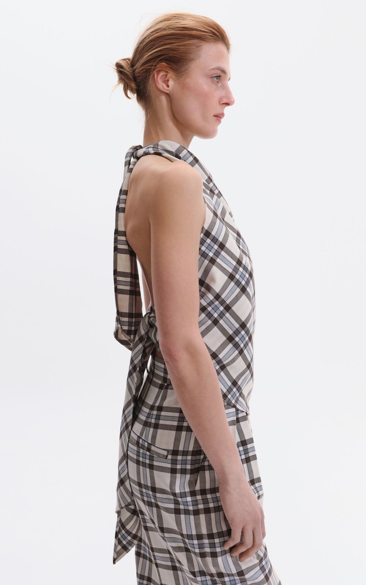 Asymmetric Tartan Top with Ties
