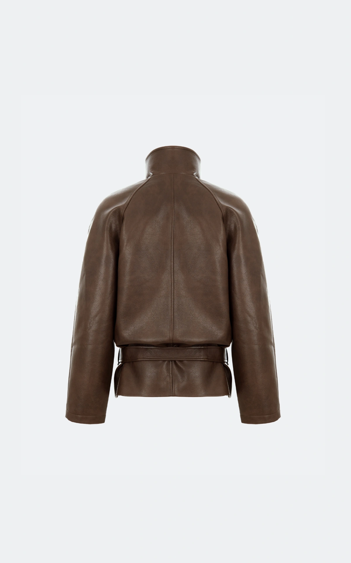 Faux Leather Jacket with Shoulder Pads and Belt