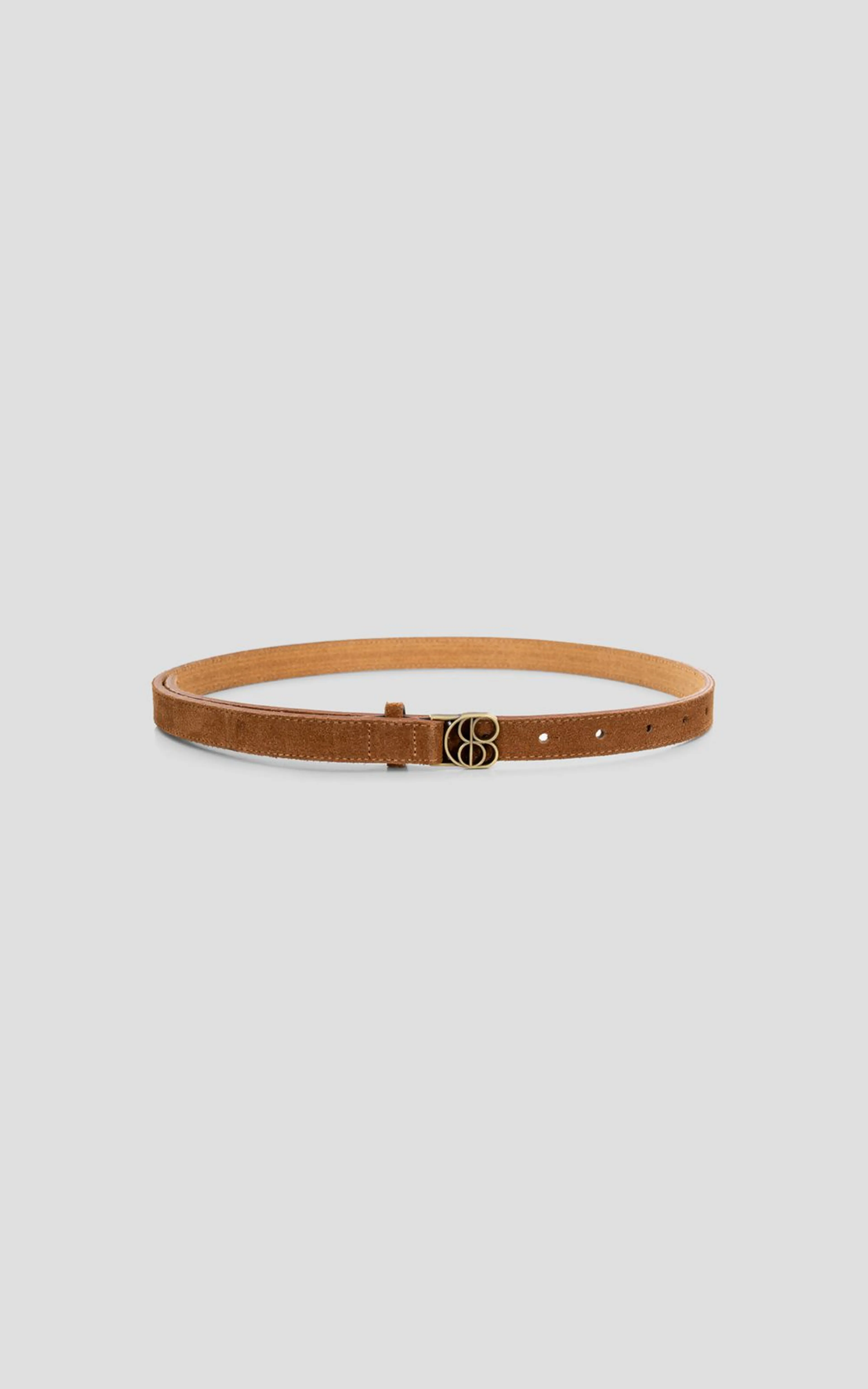 Thin Suede Belt with Branded Buckle