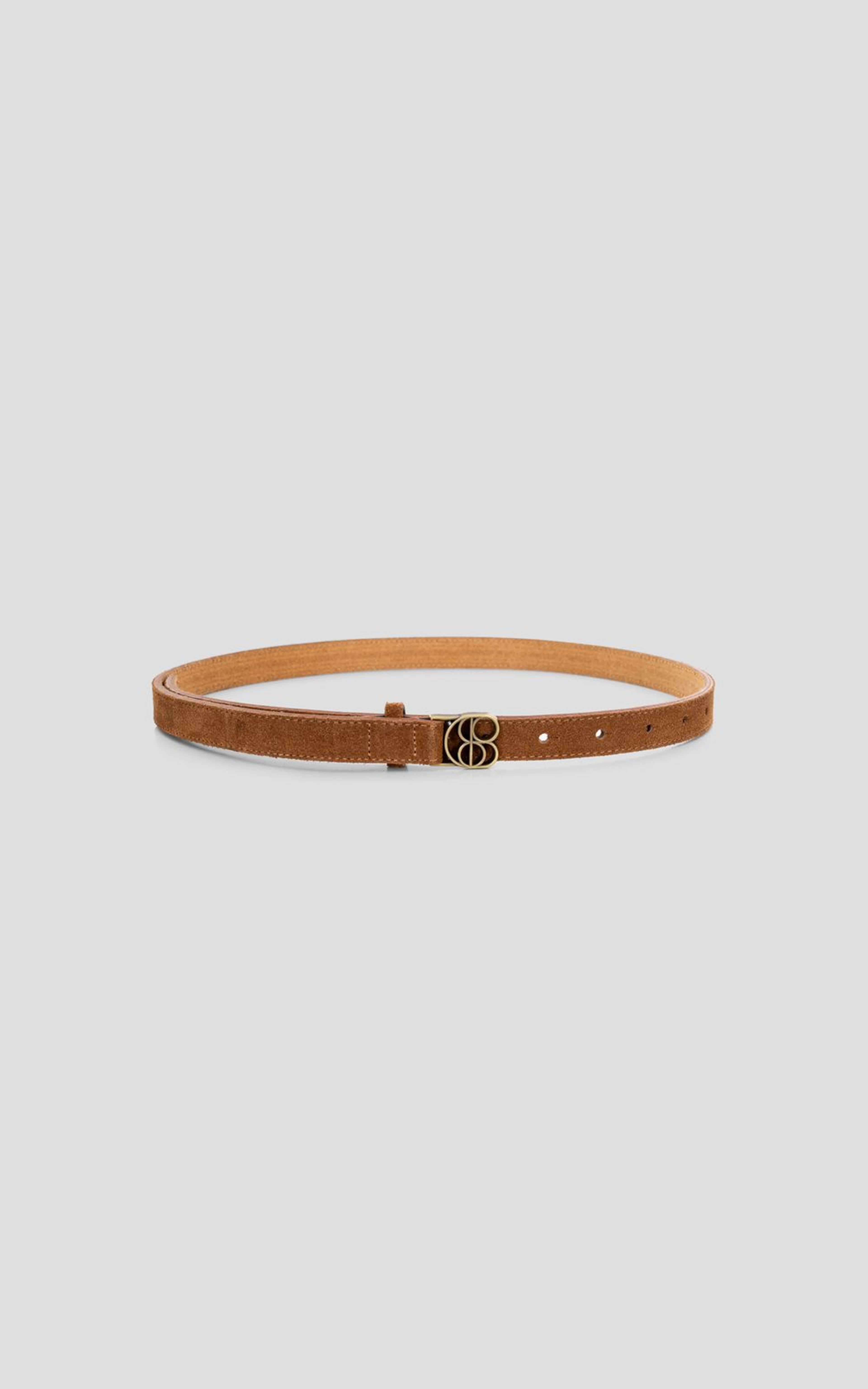 Thin Suede Belt with Branded Buckle