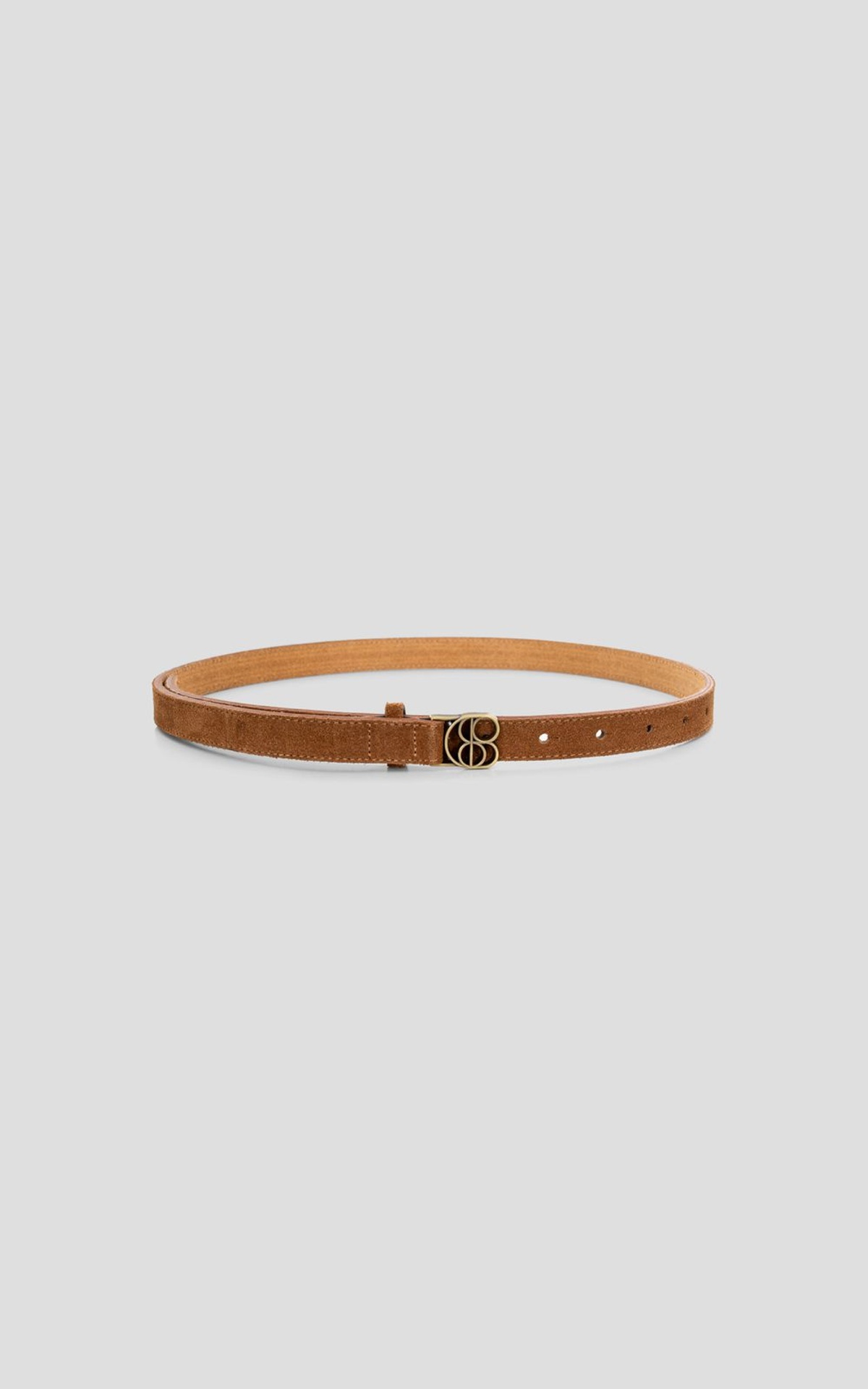 Thin Suede Belt with Branded Buckle