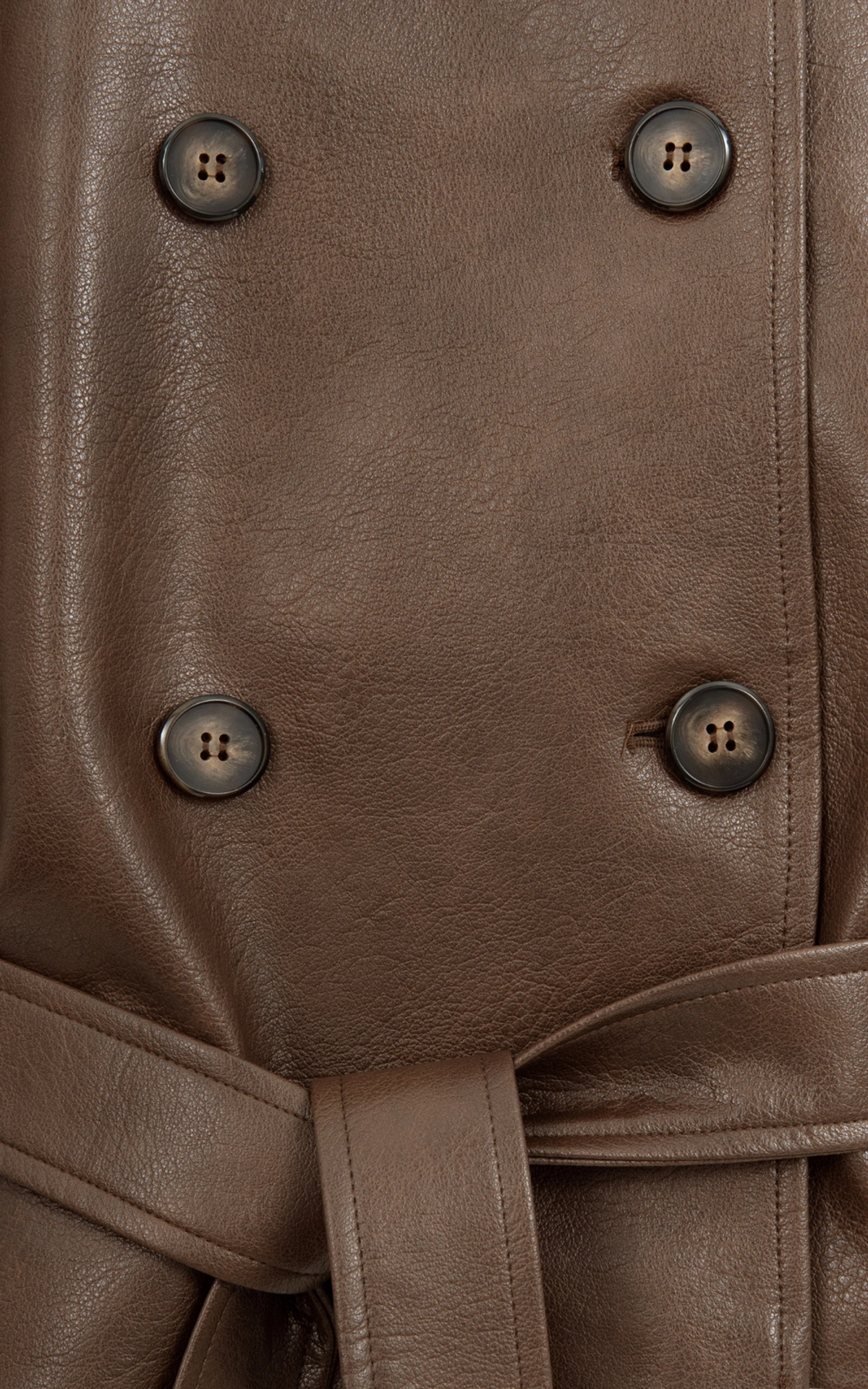 Faux Leather Jacket with Shoulder Pads and Belt