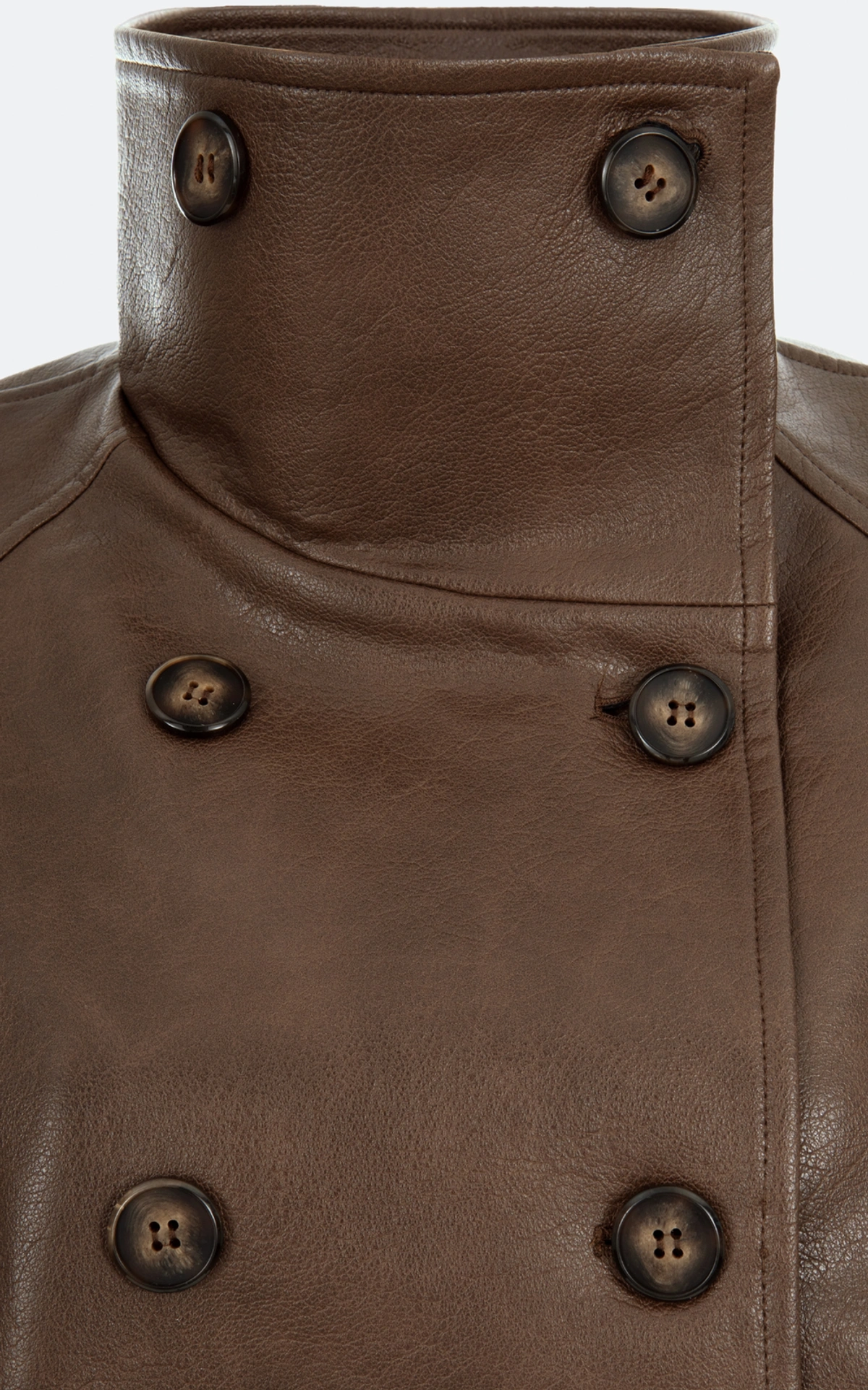 Faux Leather Jacket with Shoulder Pads and Belt