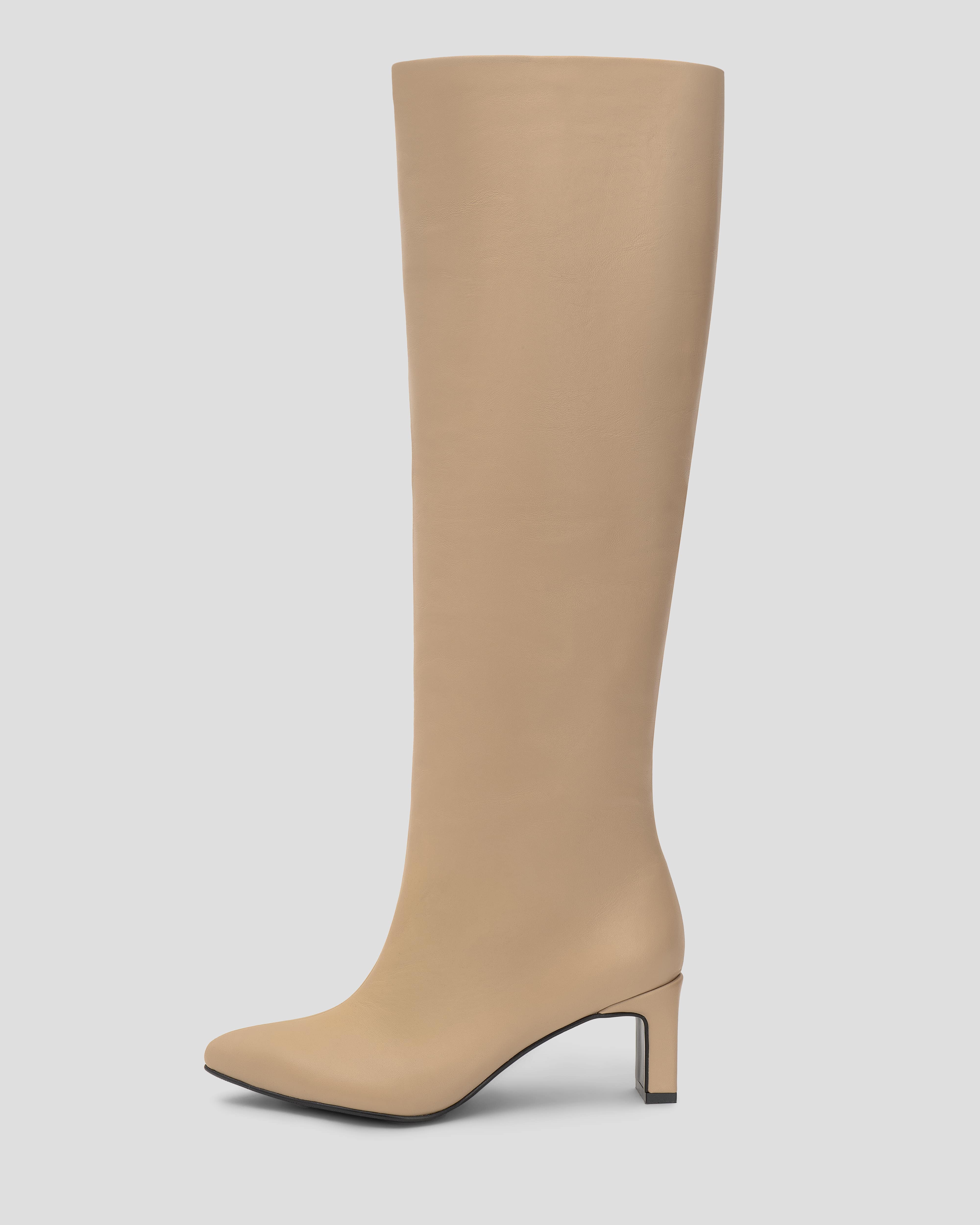 Fur-lined Straight Leather Boots - Milky | COOSH