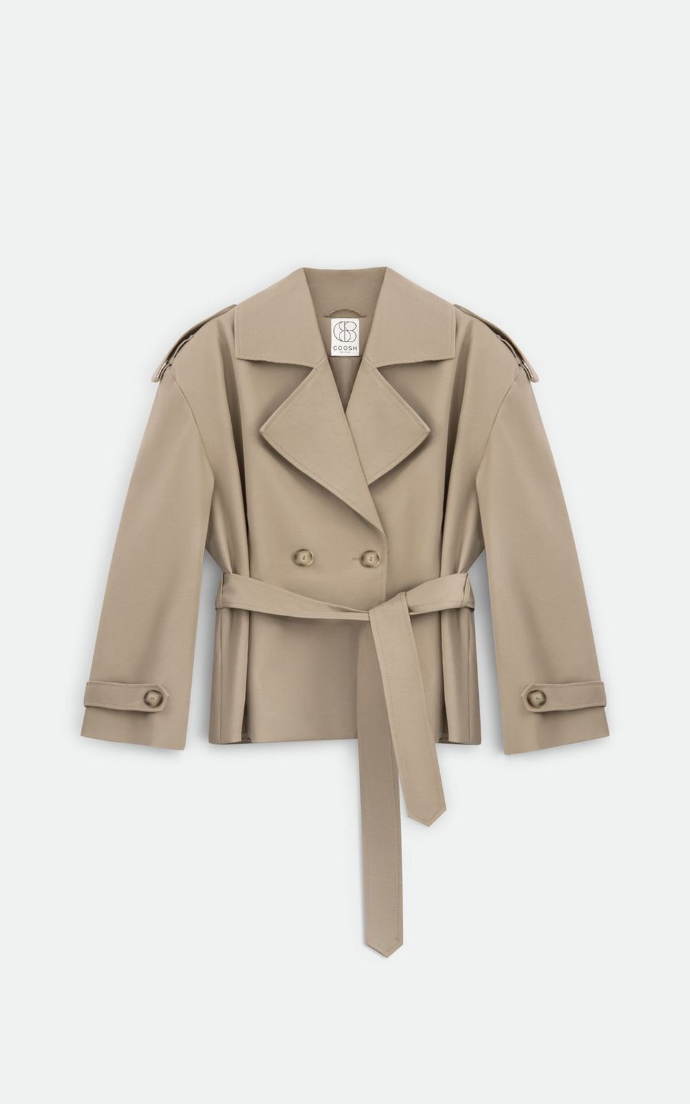 BLANK Cropped Trench Coat with Accent Shoulders - Beige | COOSH