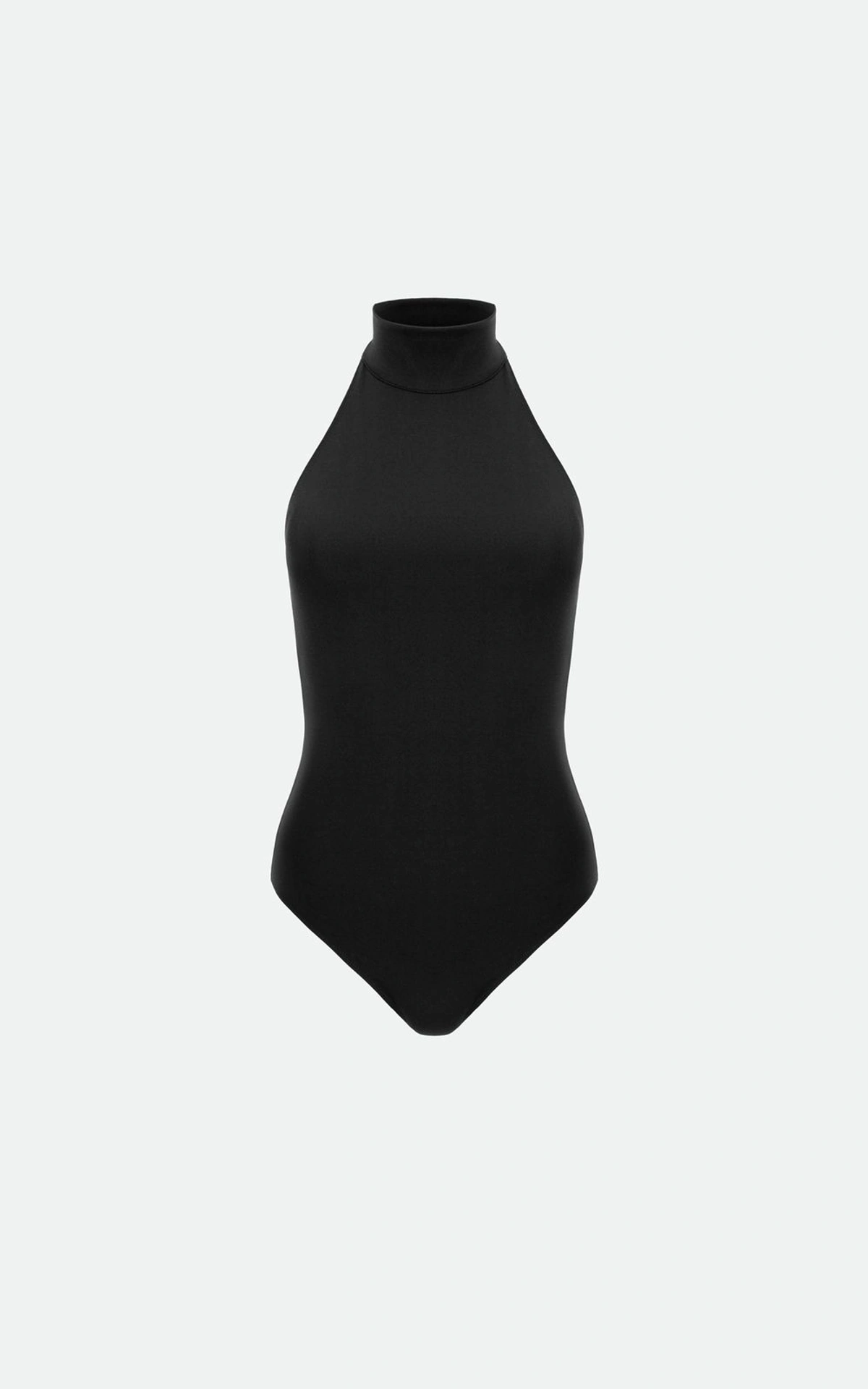 Halter Bodysuit with High Stand Collar