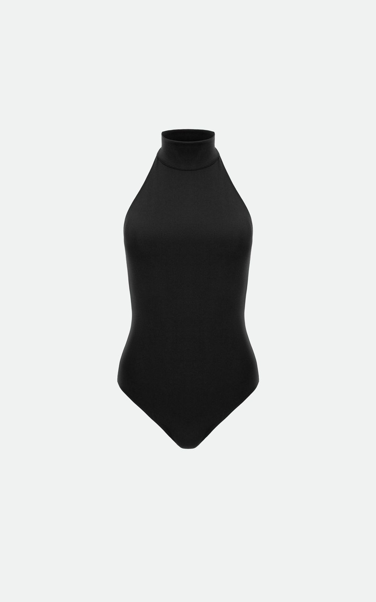 Halter Bodysuit with High Stand Collar