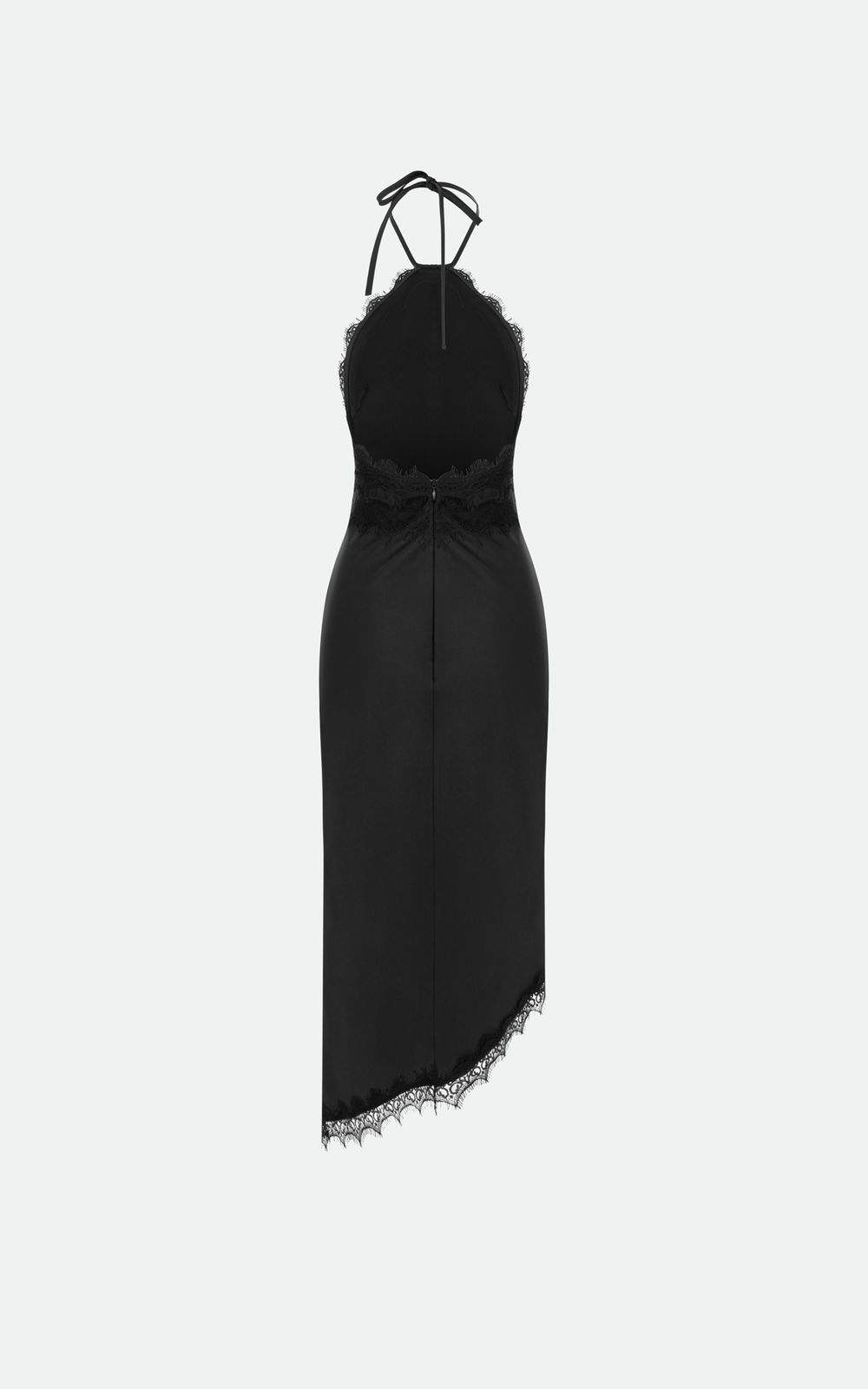 MAURA Satin Midi Dress with Asymmetric Hem - Black | COOSH