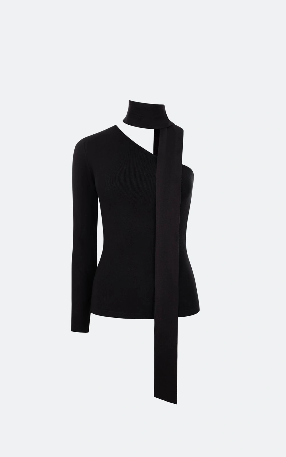 One-Shoulder Viscose Longsleeve with Detachable Scarf