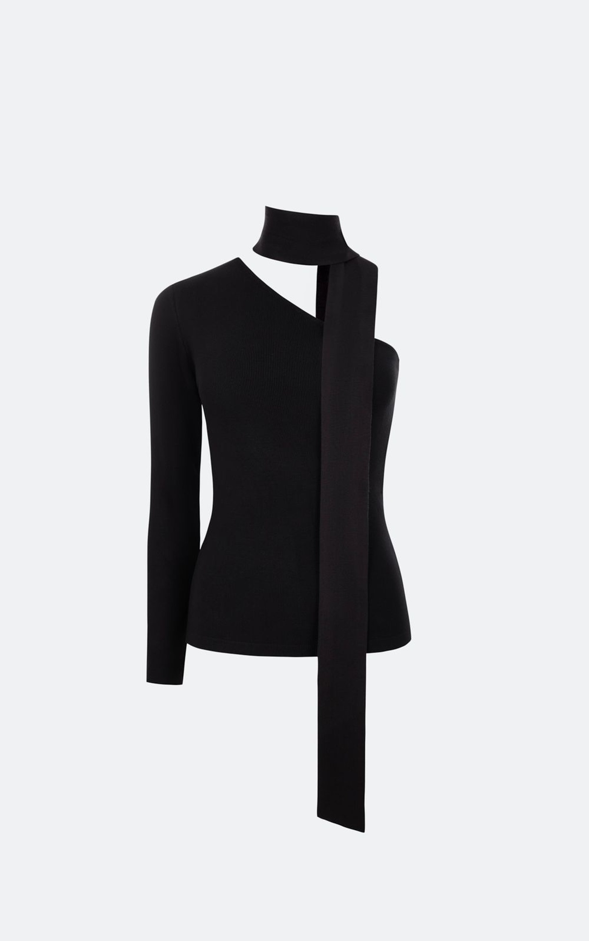 One-Shoulder Viscose Longsleeve with Detachable Scarf