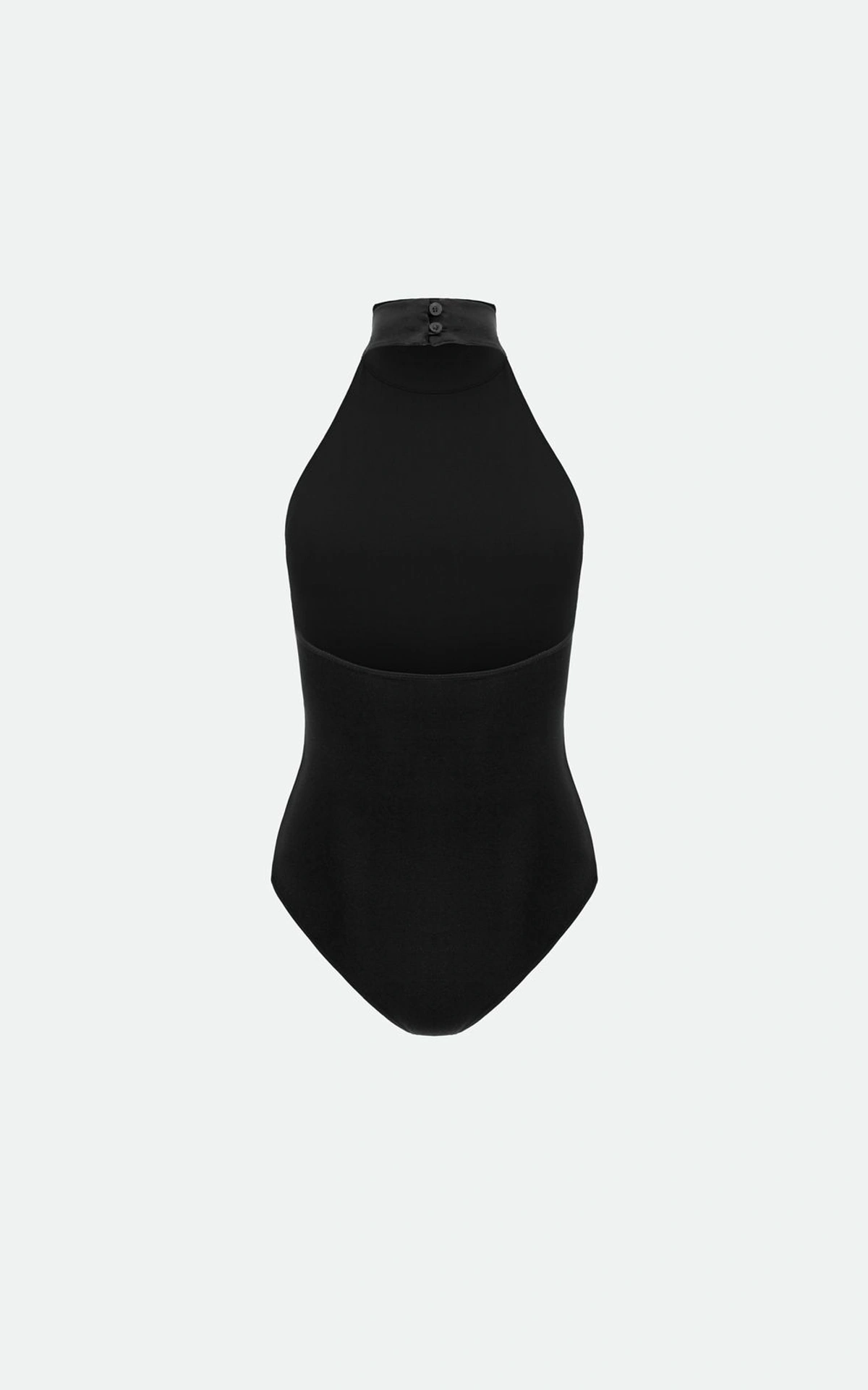 Halter Bodysuit with High Stand Collar