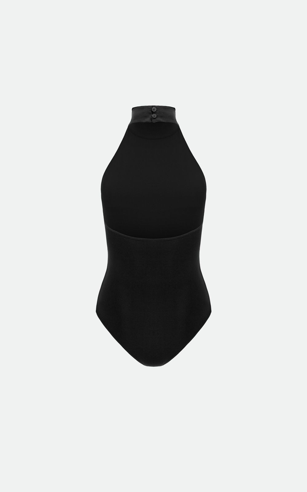 Halter Bodysuit with High Stand Collar