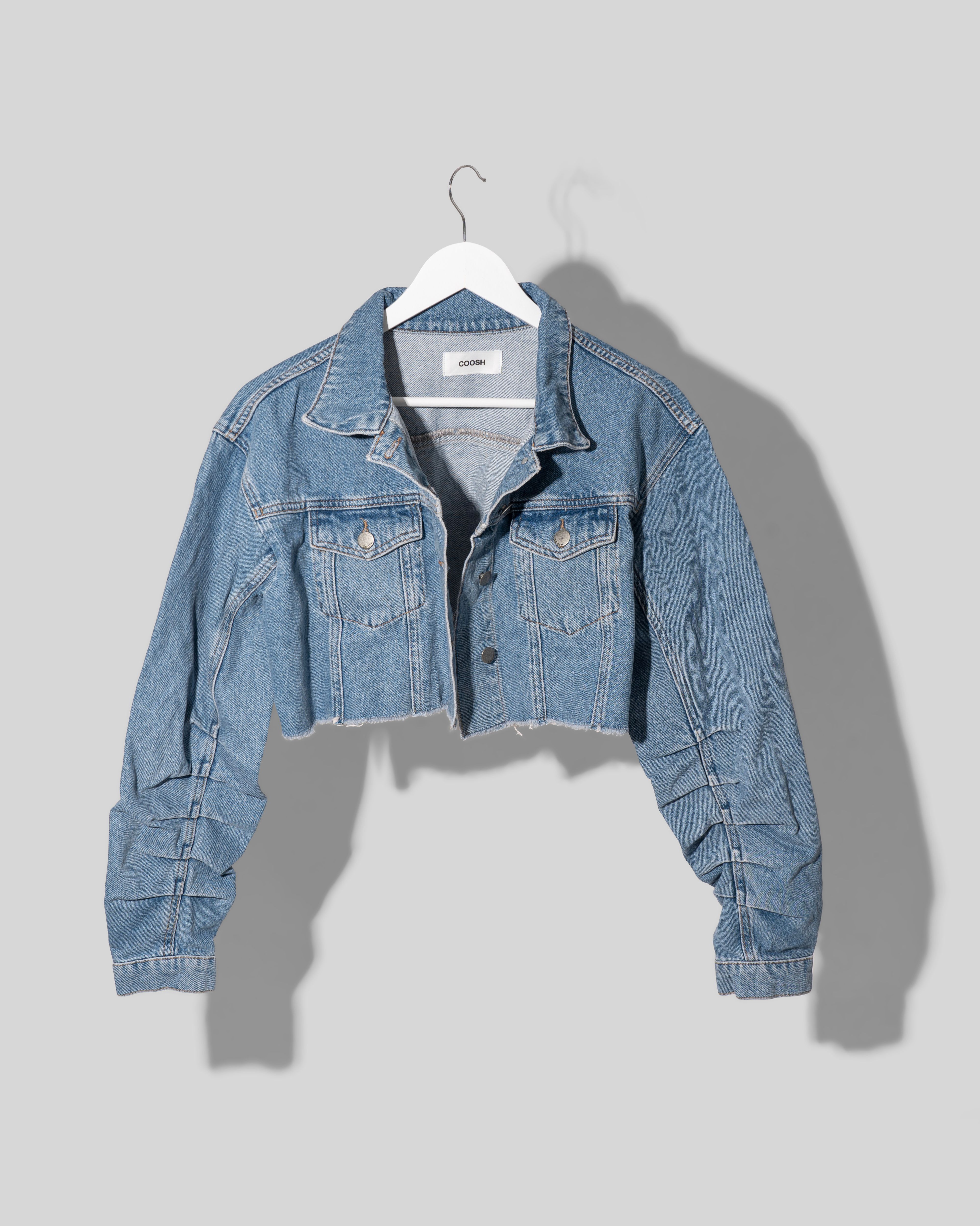 Cropped Denim Jacket with Unfinished Hem - Blue | COOSH