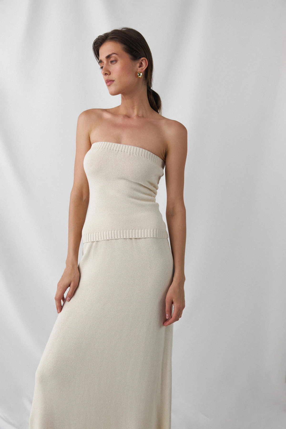 Bawełniany Komplet ELLA: Top Bandeau i Spódnica Maxi