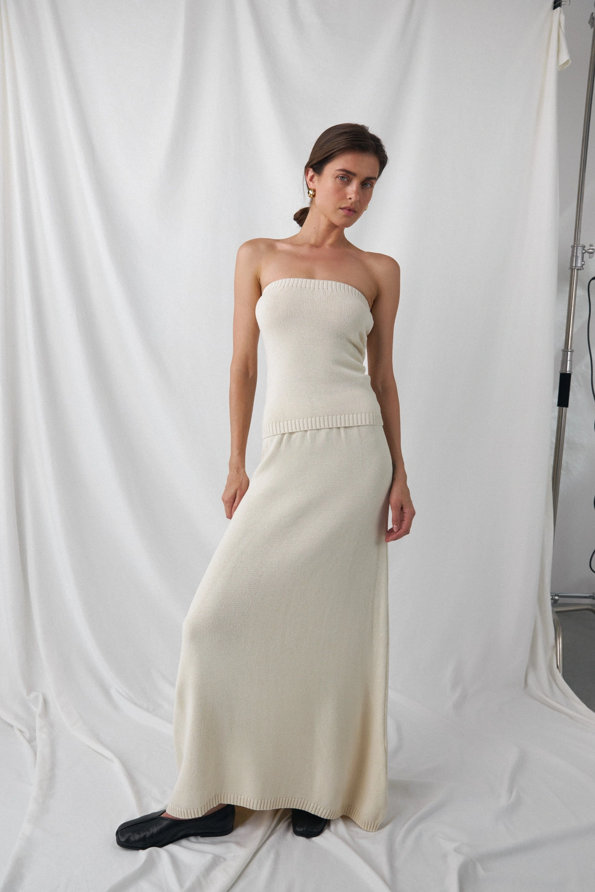 Bawełniany Komplet ELLA: Top Bandeau i Spódnica Maxi