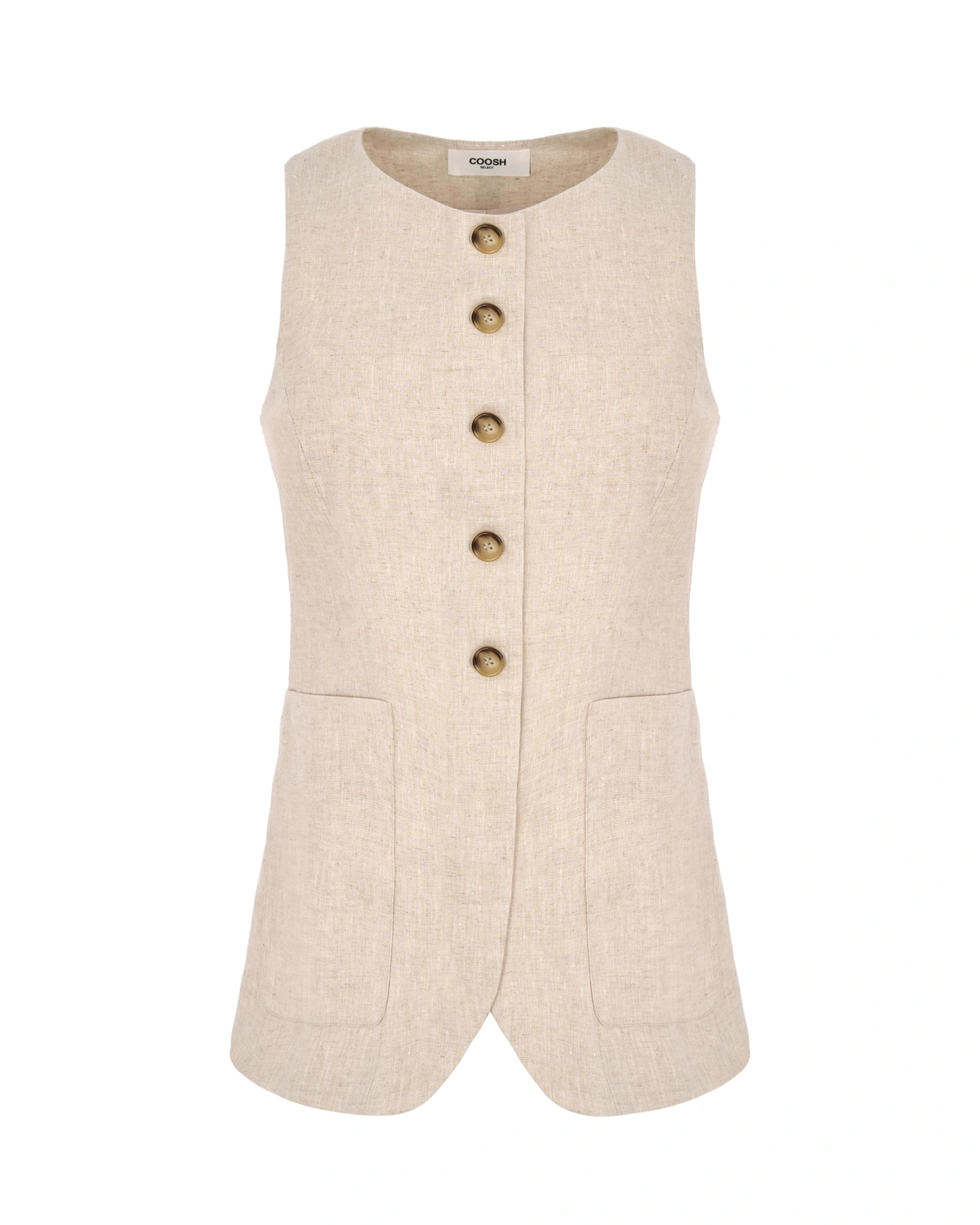 Hemp High Neck Vest with Button Closures and Back Tie