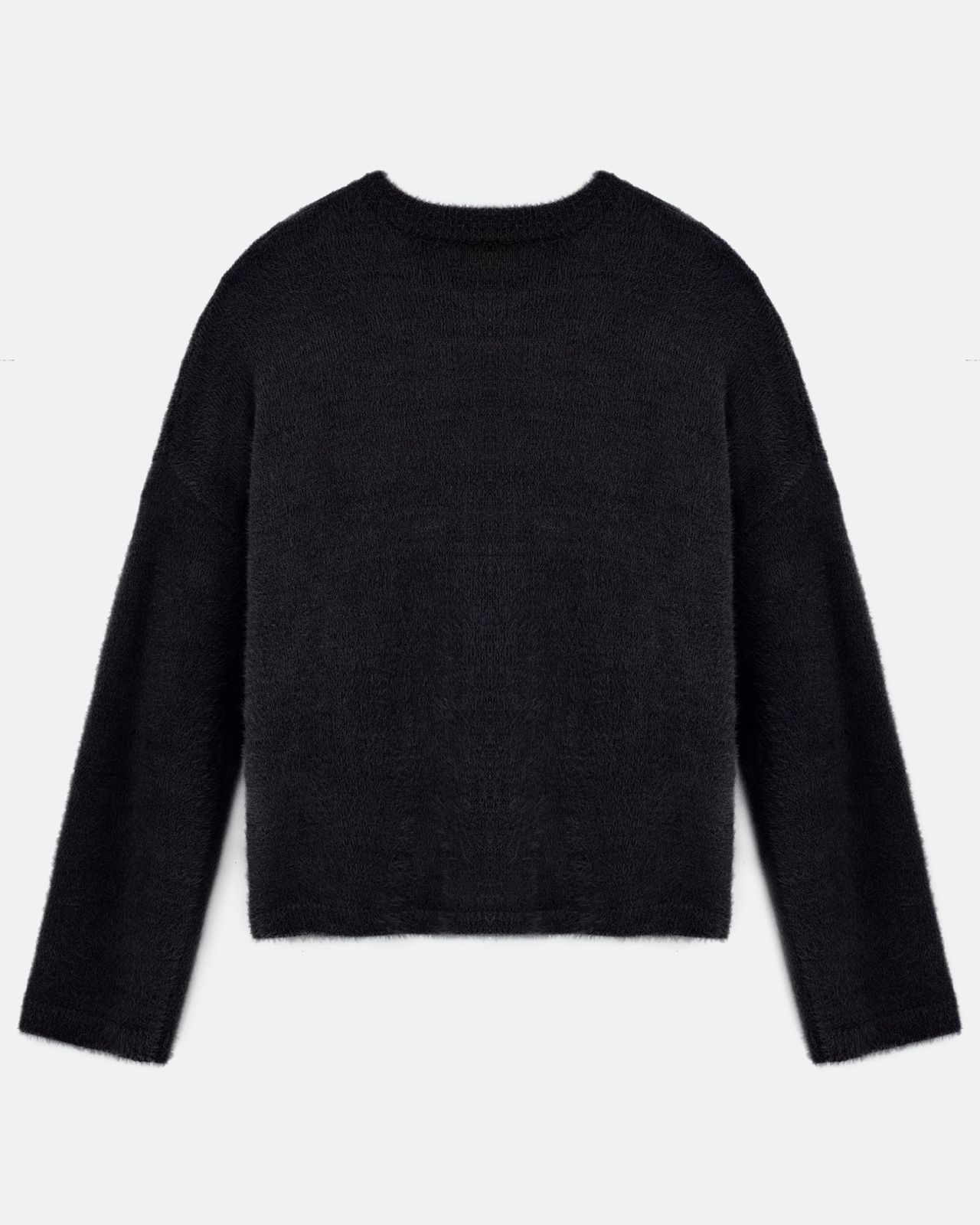 Dropped Shoulder Line Fluffy Sweater - Black | COOSH