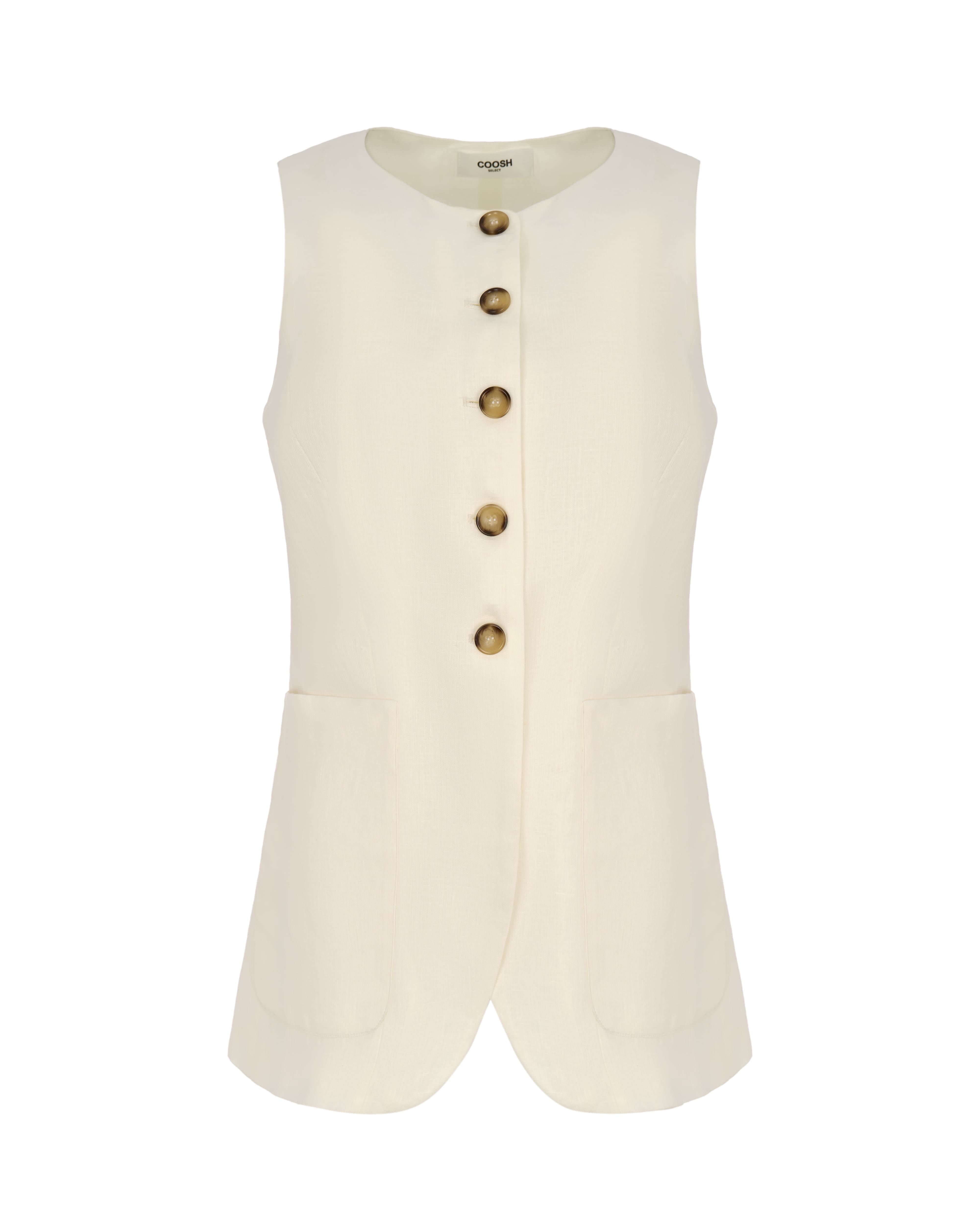 Hemp High Neck Vest with Button Closures and Back Tie