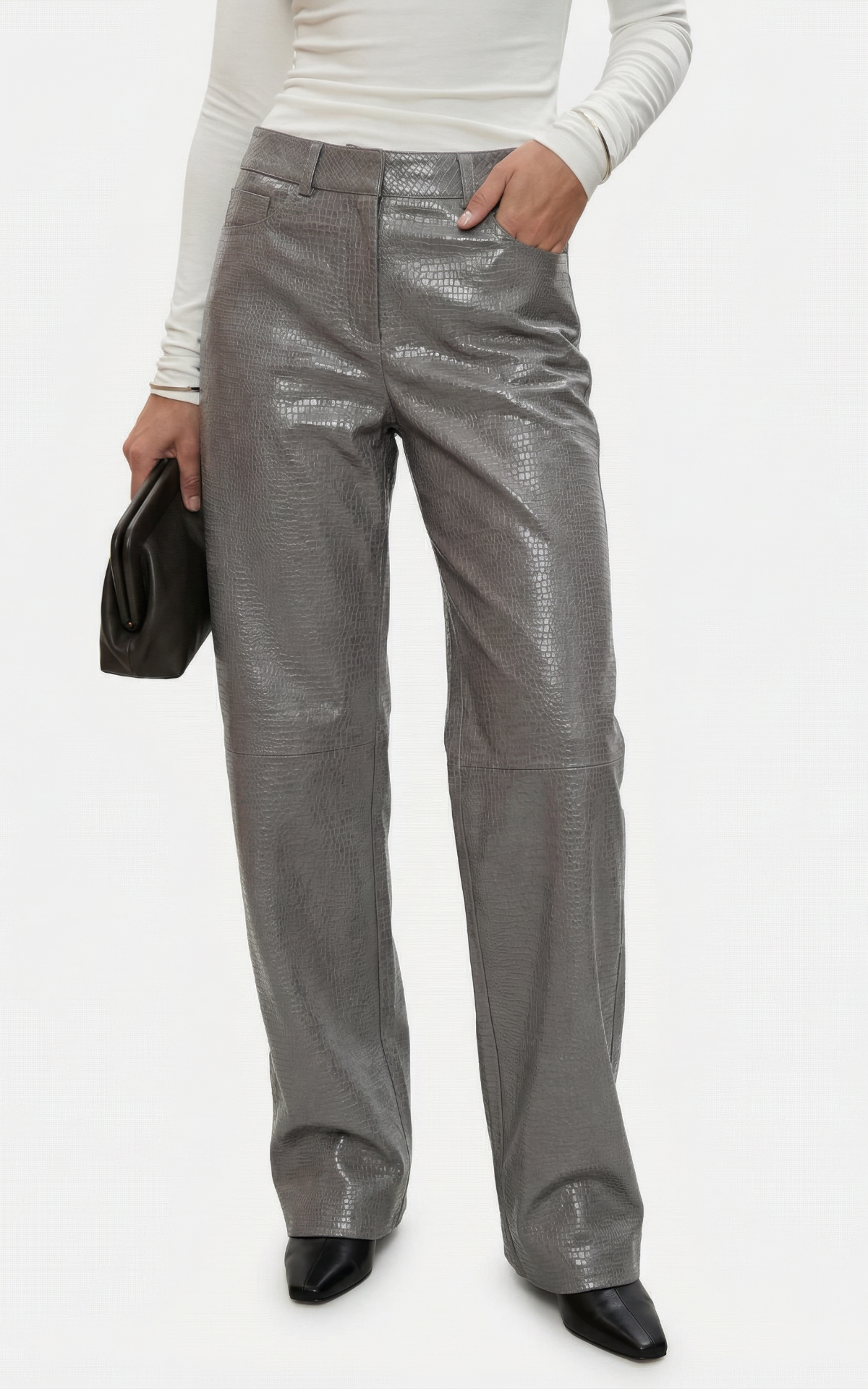 Textured Leather Pants - Grey | COOSH