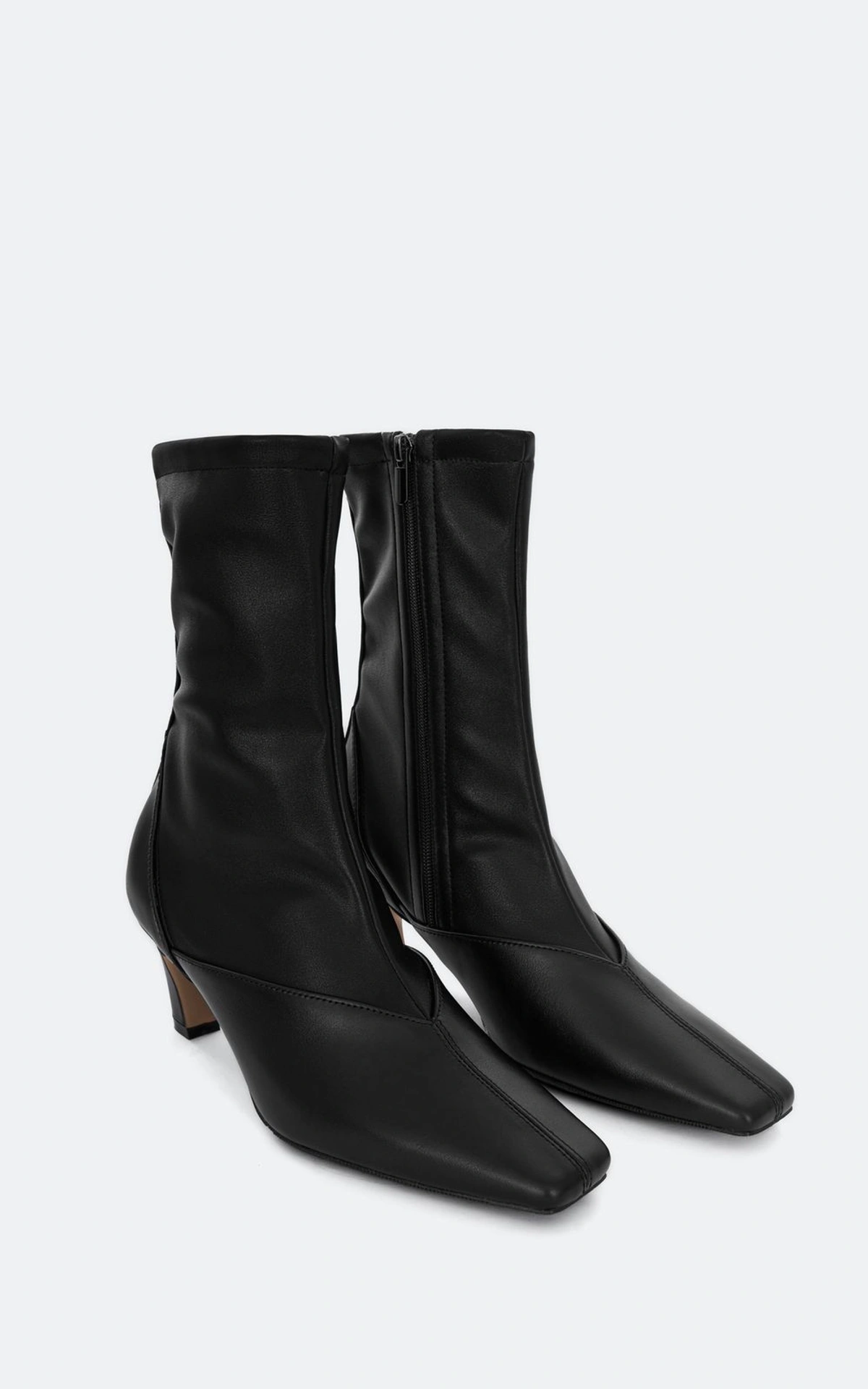 Leather Ankle Boots with Square Toe and Heel