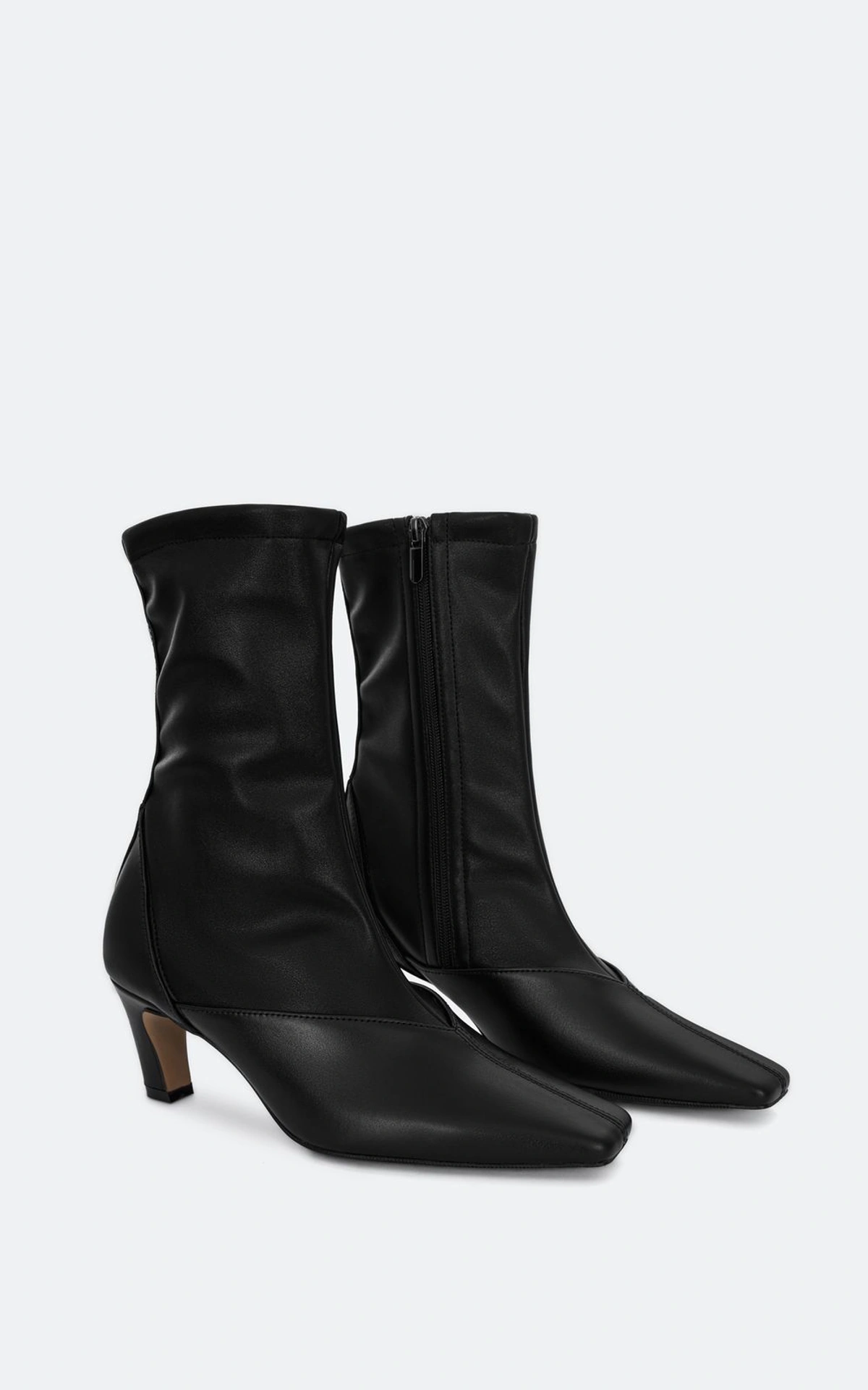 Leather Ankle Boots with Square Toe and Heel