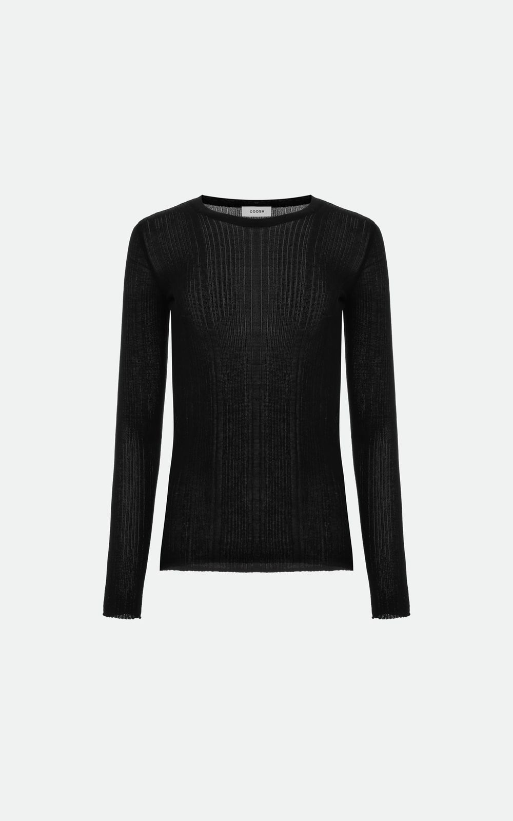 トップス Open-Knit Button-Through Shirt Open Knit Translucent Polo Shirt - Black | COOSH