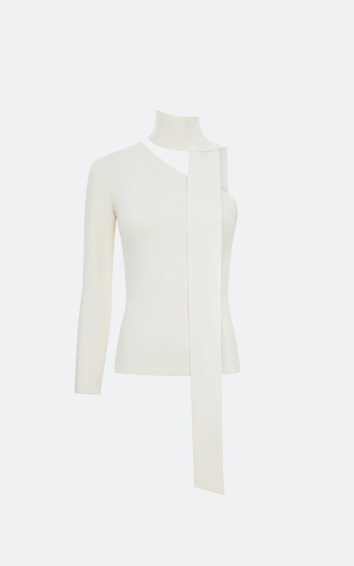 One-Shoulder Viscose Longsleeve with Detachable Scarf