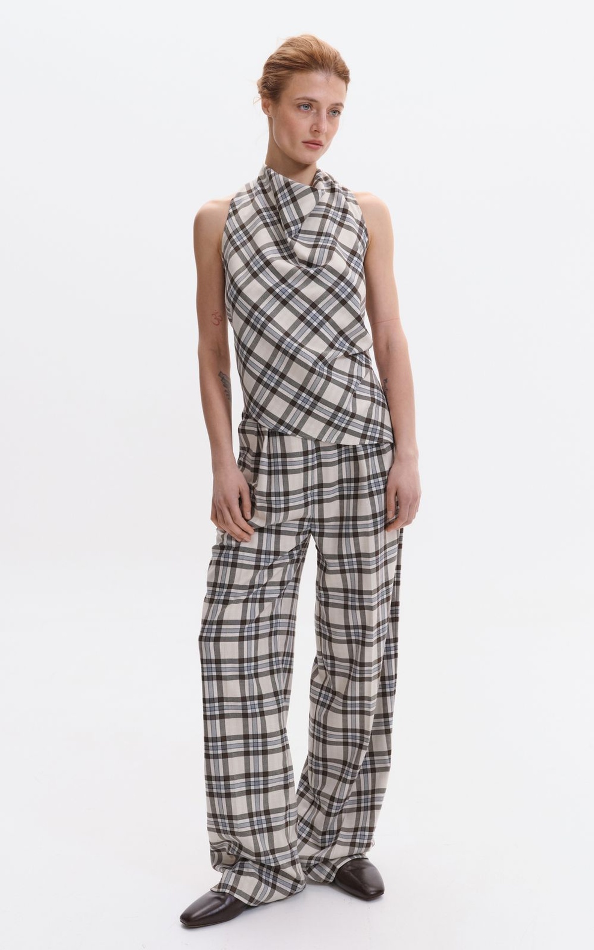 Asymmetric Tartan Top with Ties