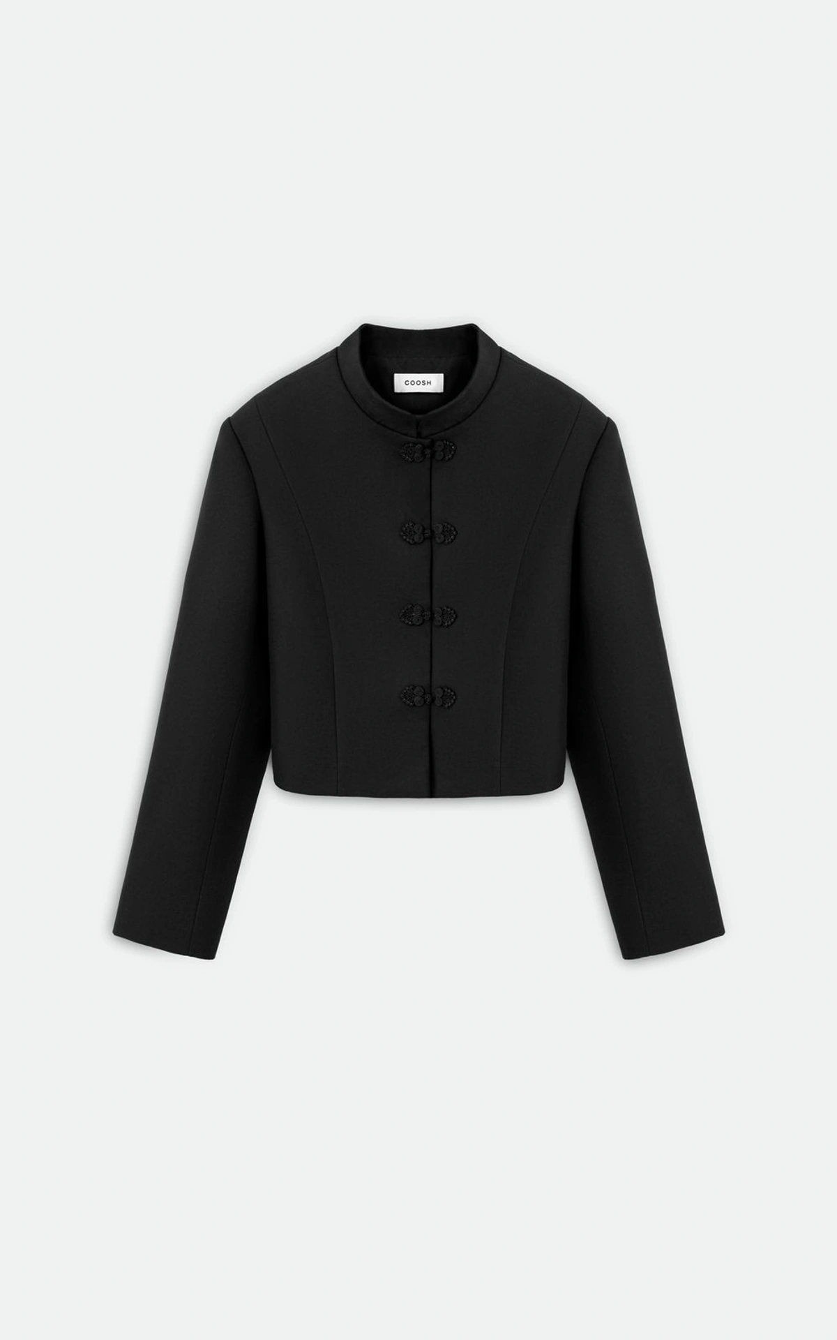 Asian-Inspired Cropped Jacket with Statement Loops