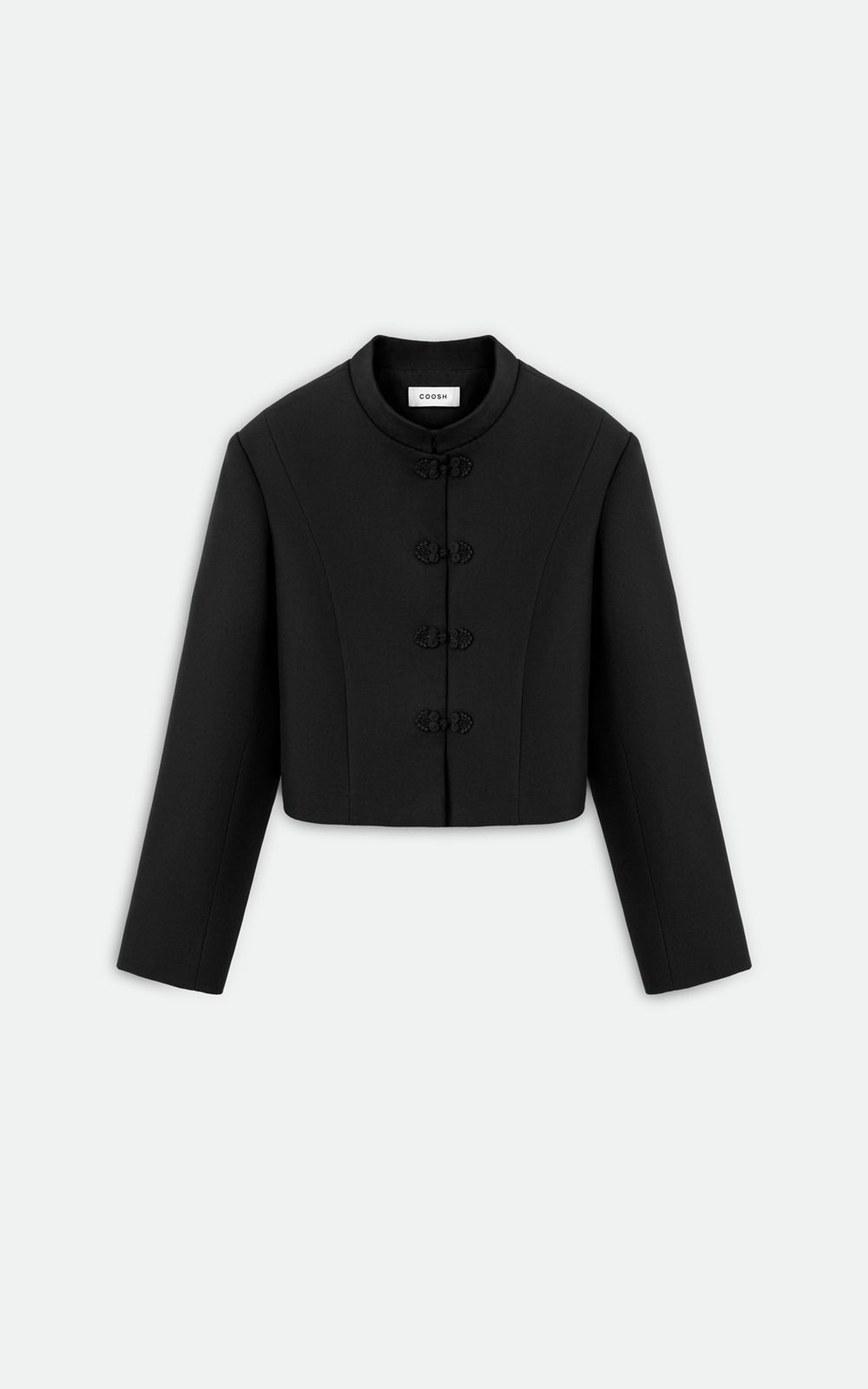 Asian-Inspired Cropped Jacket with Statement Loops