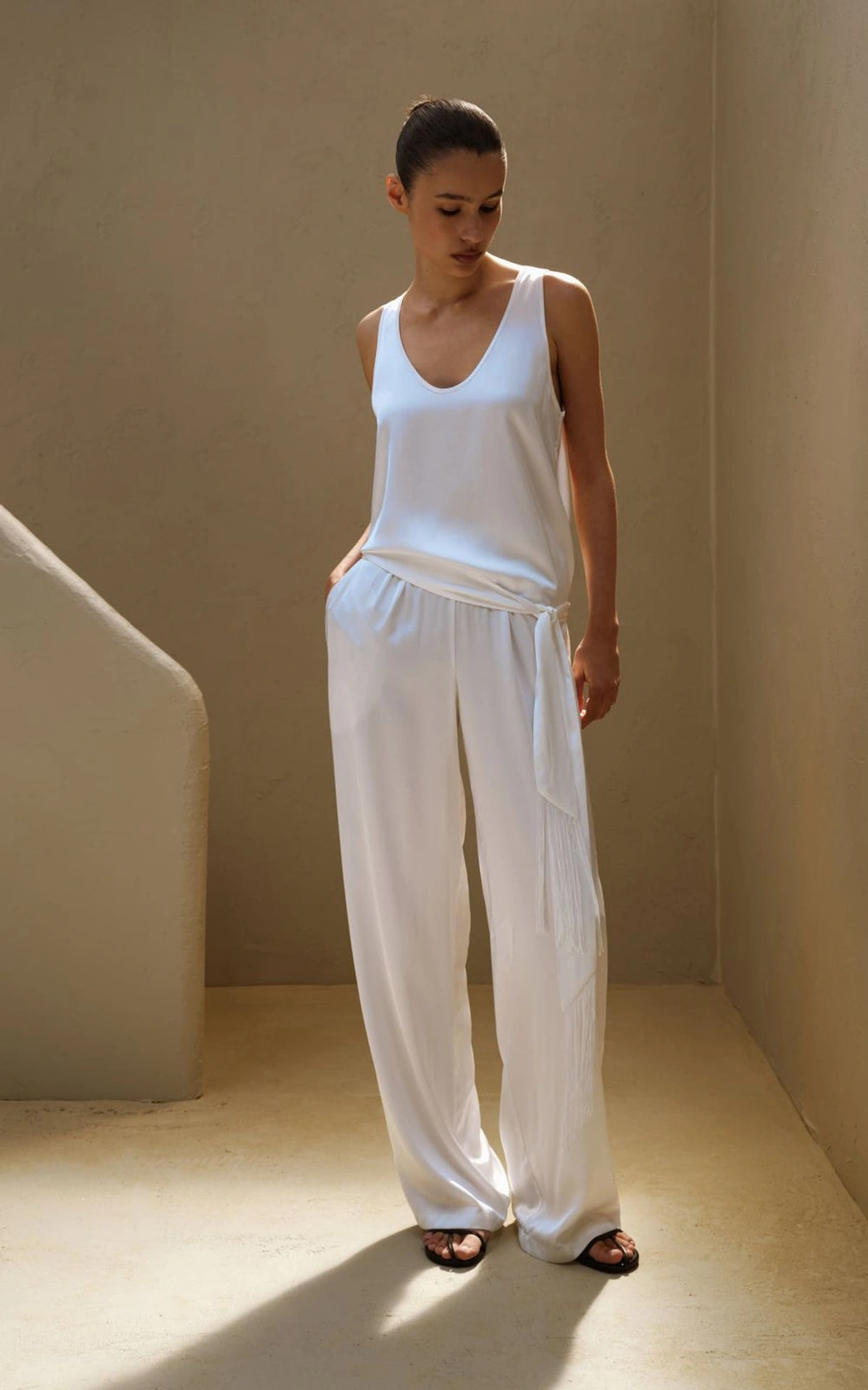 Satin Top with Thin Scarf