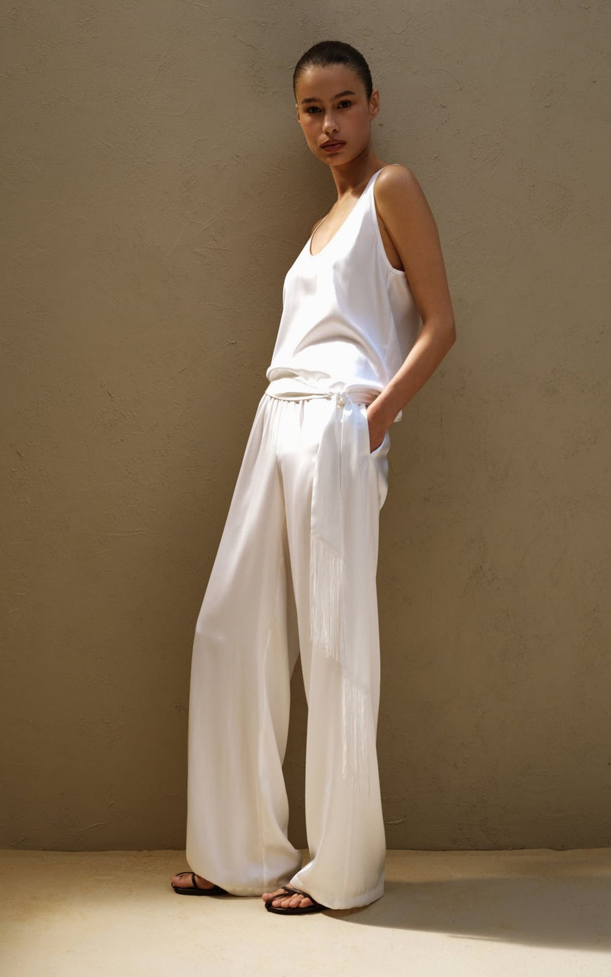 Relaxed Fit Satin Pants with Elastic Waist