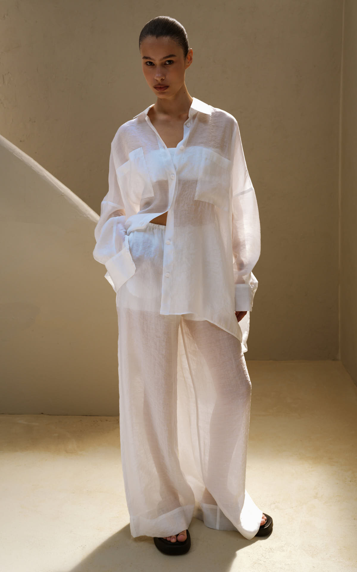 Sheer Tencel Shirt SAND with Pockets - White | COOSH