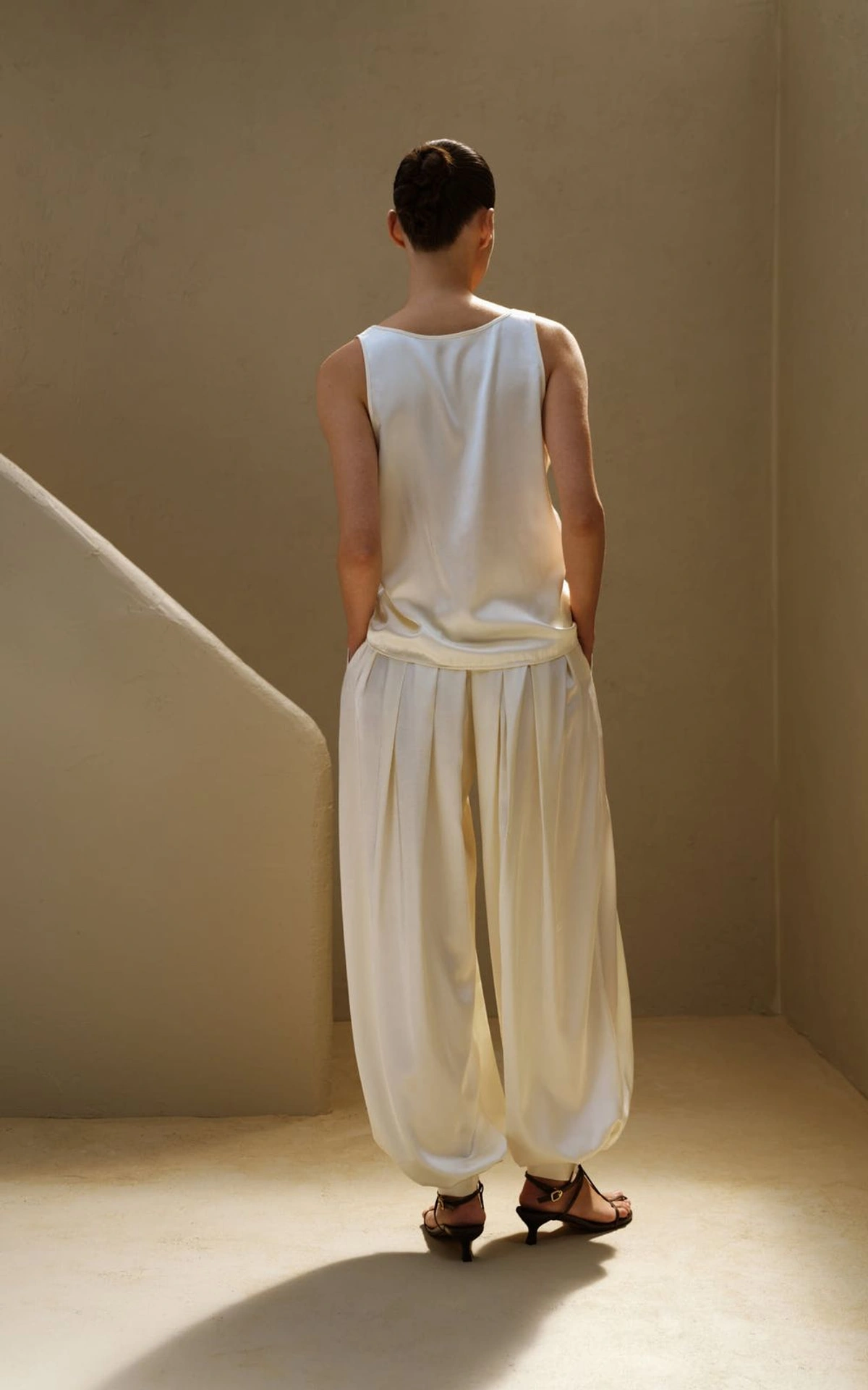 Pleated Satin Harem Pants