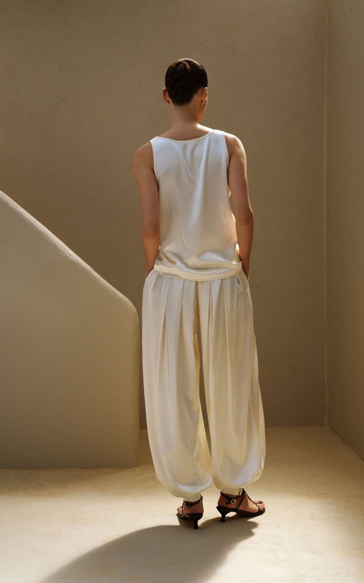Pleated Satin Harem Pants