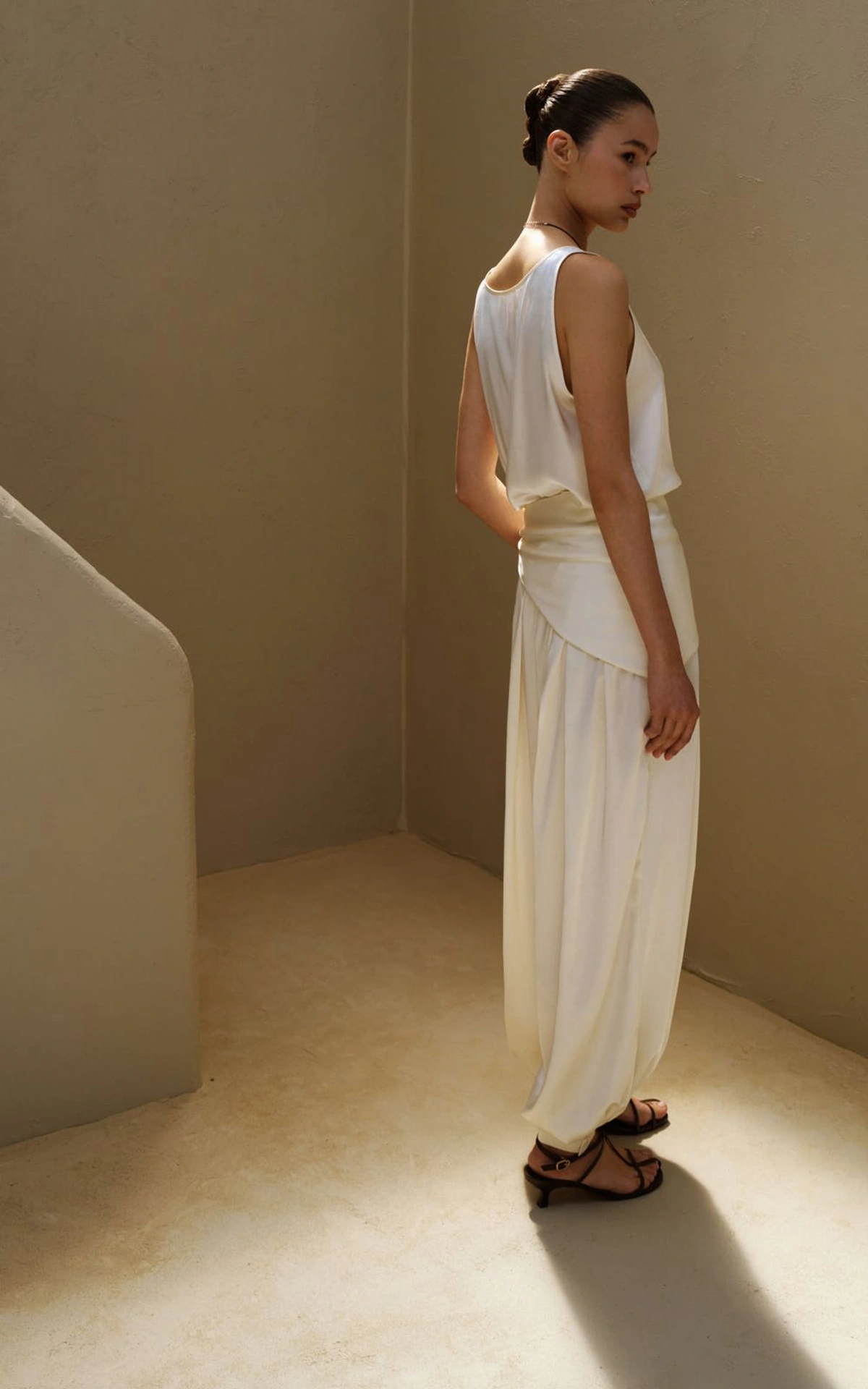 Pleated Satin Harem Pants