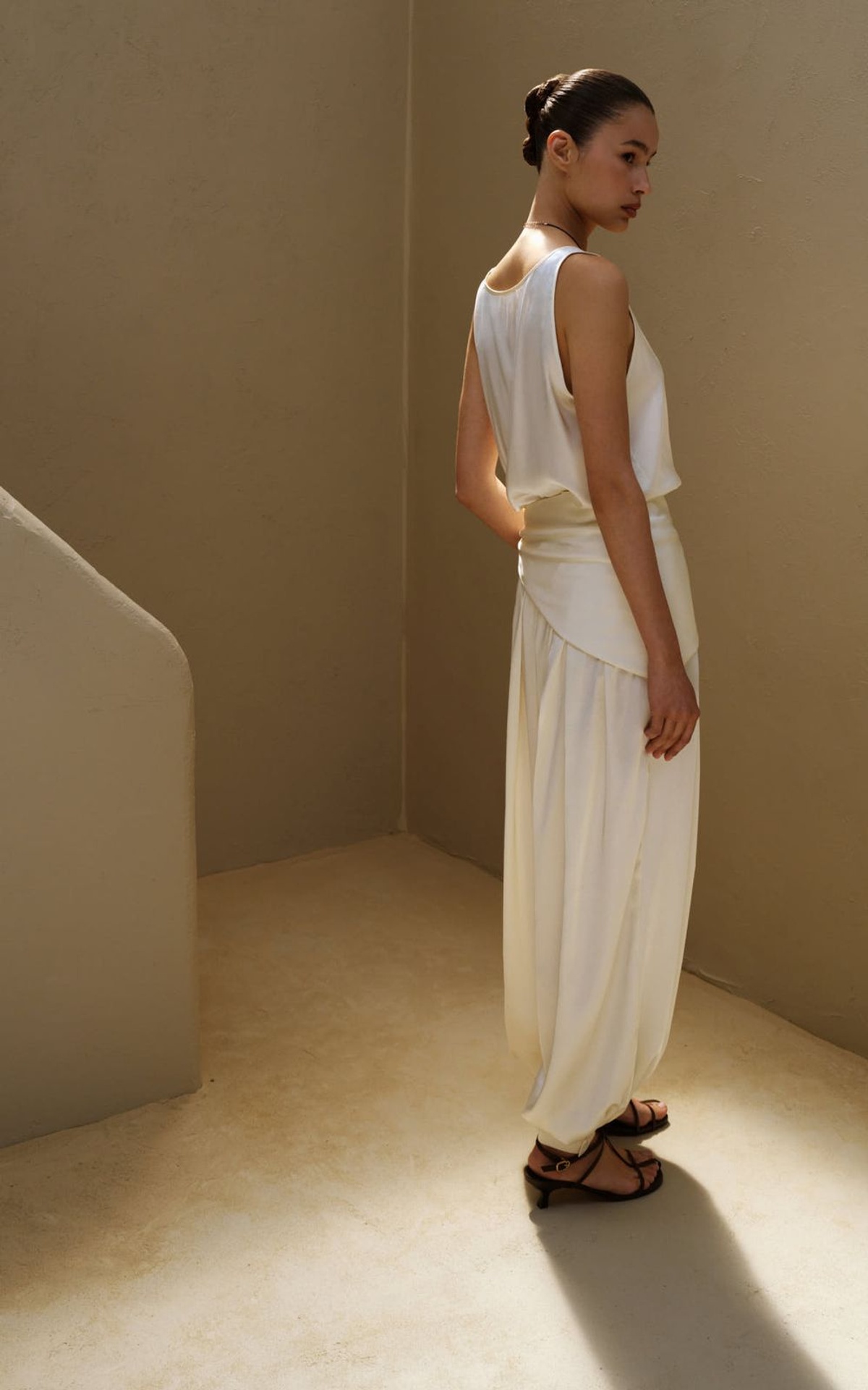 Pleated Satin Harem Pants