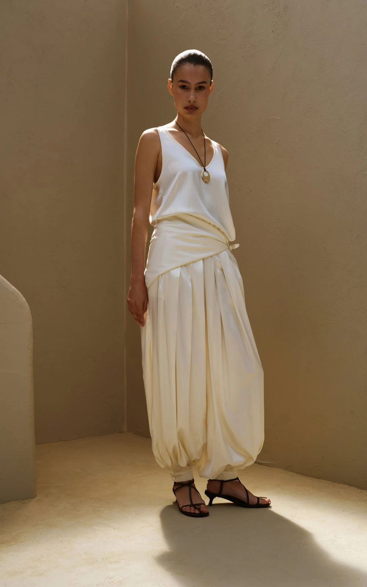 Pleated Satin Harem Pants