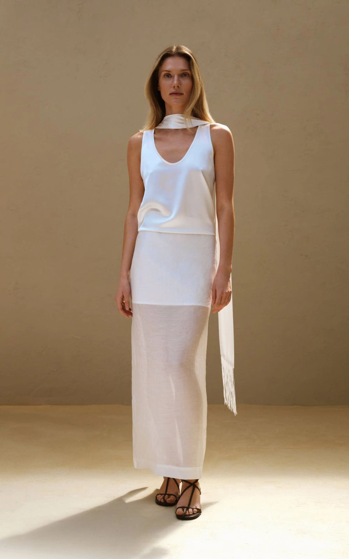 Satin Top with Thin Scarf