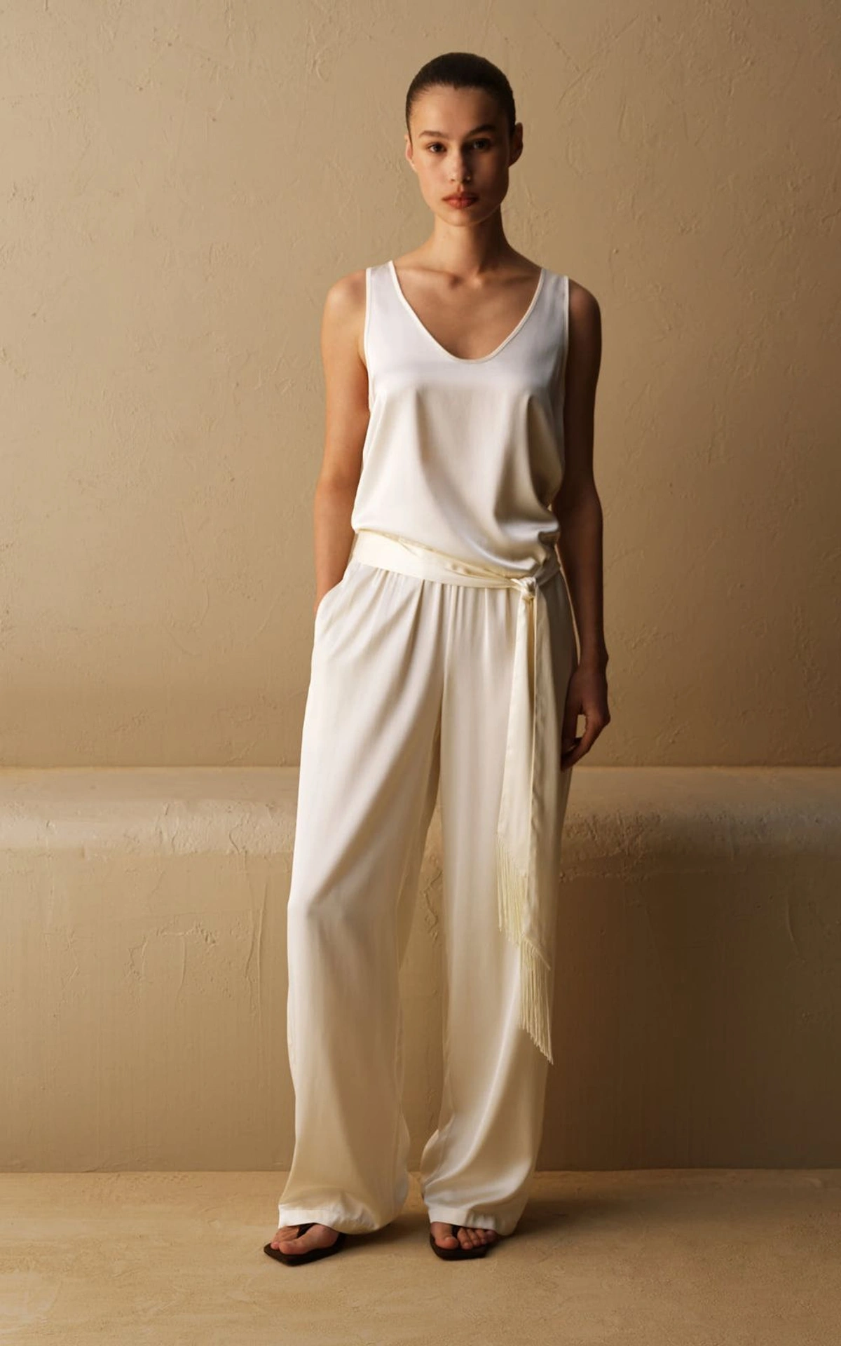 Satin Top with Thin Scarf