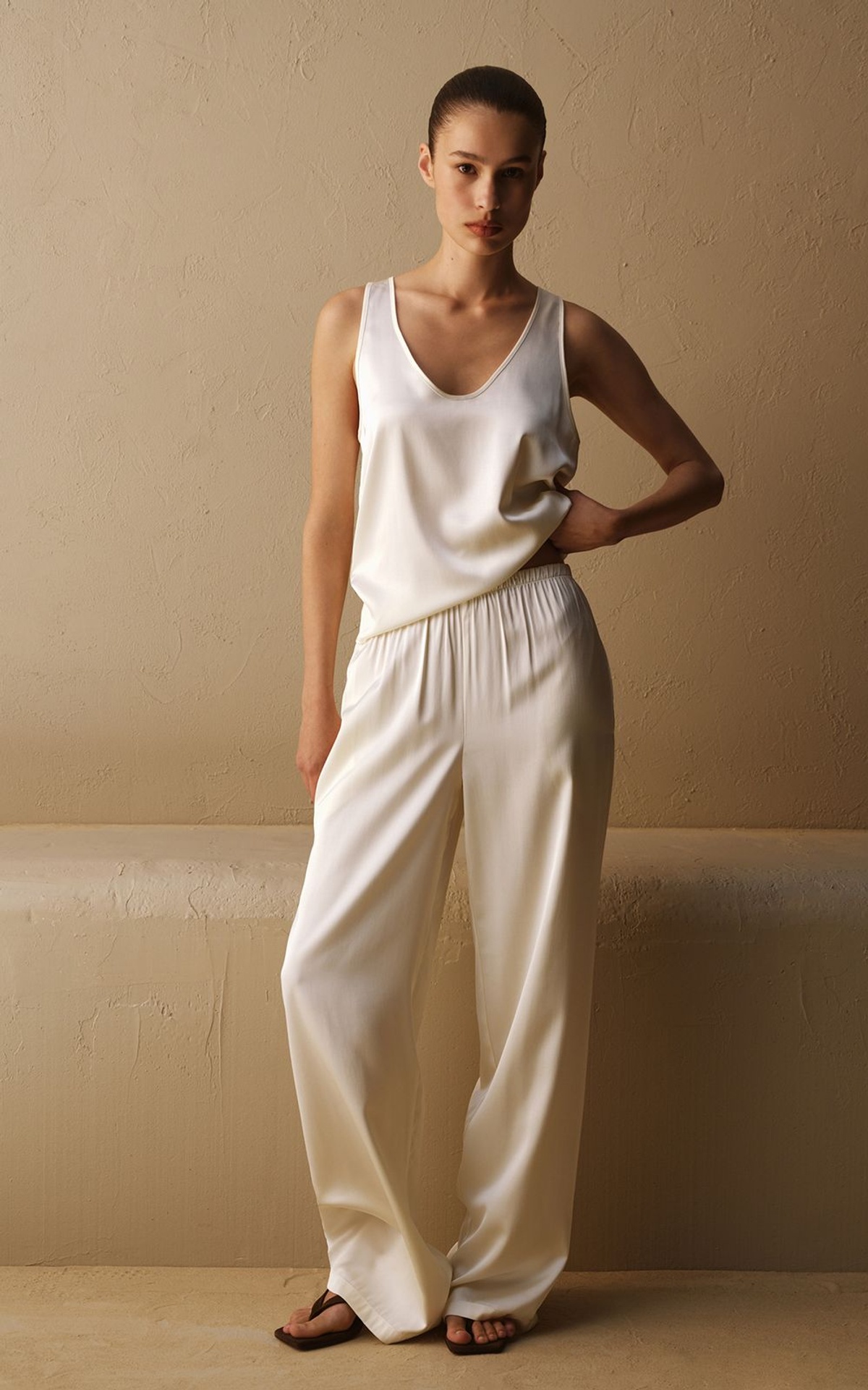 Relaxed Fit Satin Pants with Elastic Waist