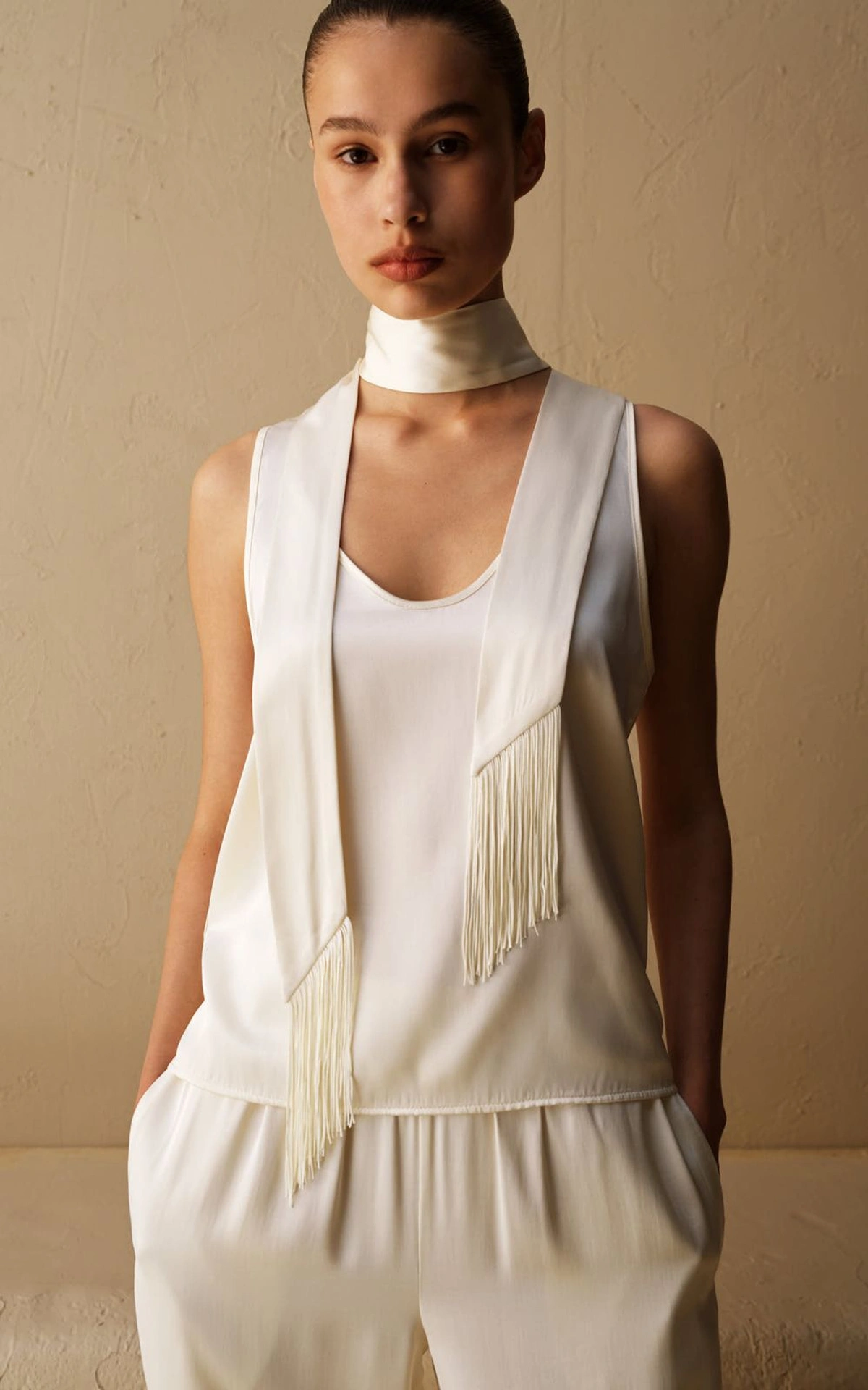 Satin Top with Thin Scarf